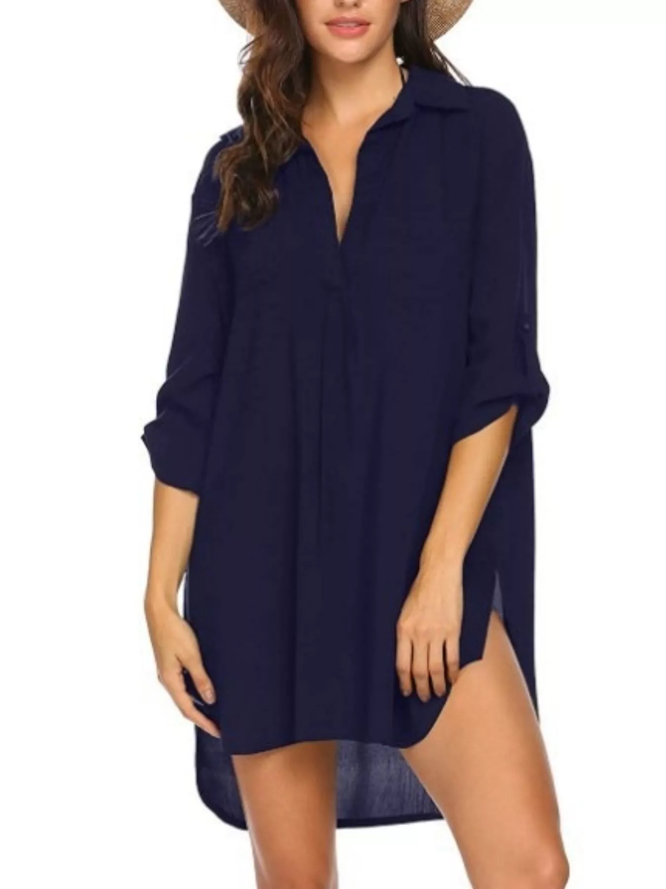 Full Size Side Slit Collared Neck Oversized Shirt Plus Size - Image 18