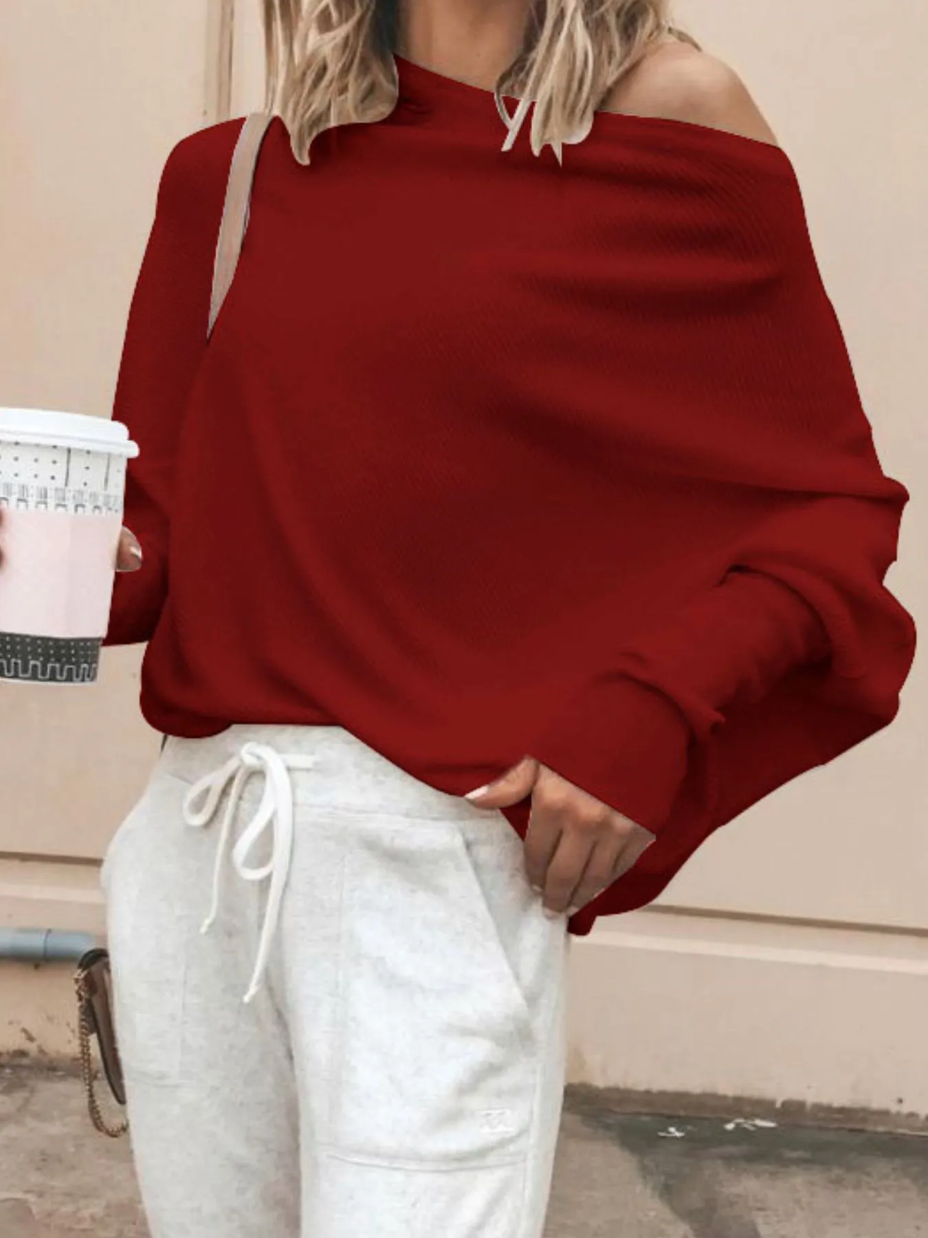 Full Size Single Shoulder Ribbed Knit Top Plus Size - Image 14