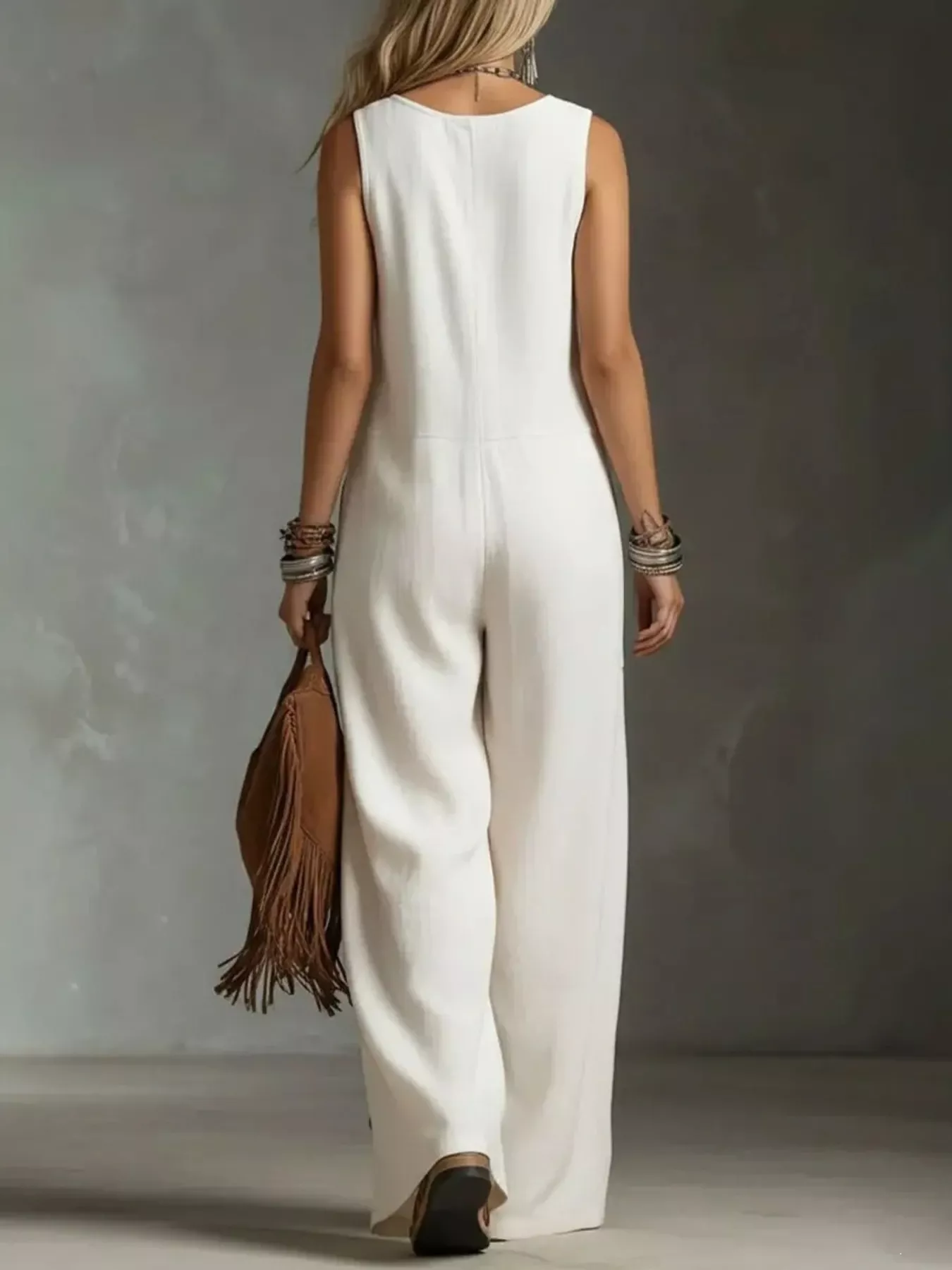 Full Size Sleeveless Button Front Wide Leg Jumpsuit Plus Size - Image 2