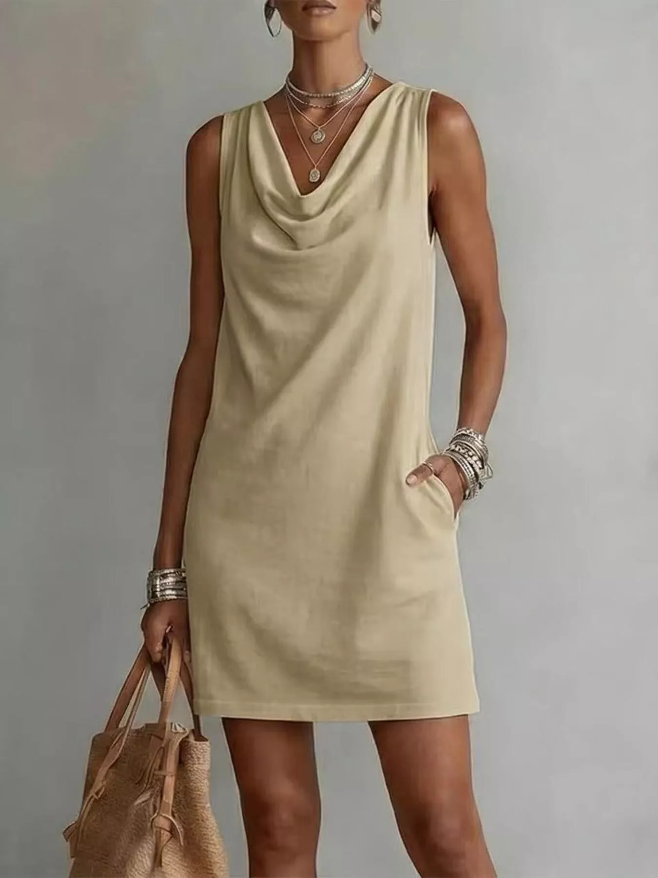 Full Size Sleeveless Cowl Neck Mini Dress Plus Size - Image 11