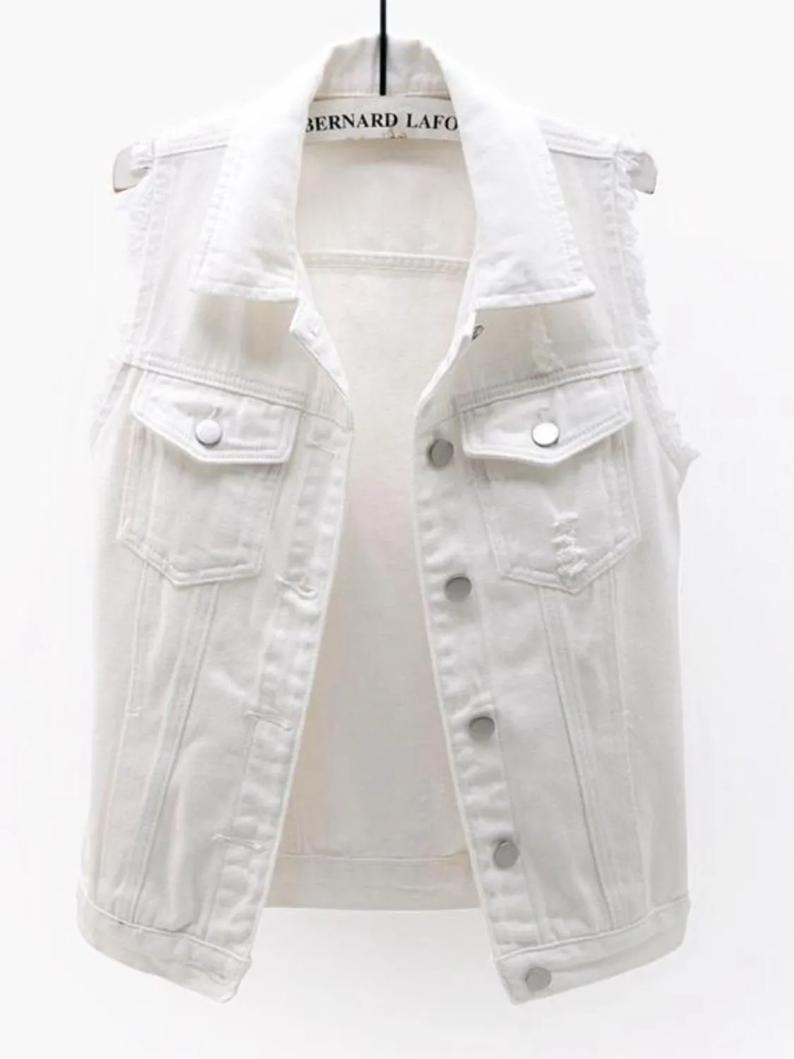 Full Size Sleeveless Frayed Denim Vest Jacket Plus Size - Image 10