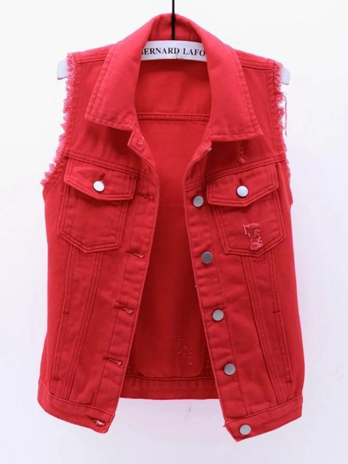 Full Size Sleeveless Frayed Denim Vest Jacket Plus Size - Image 8