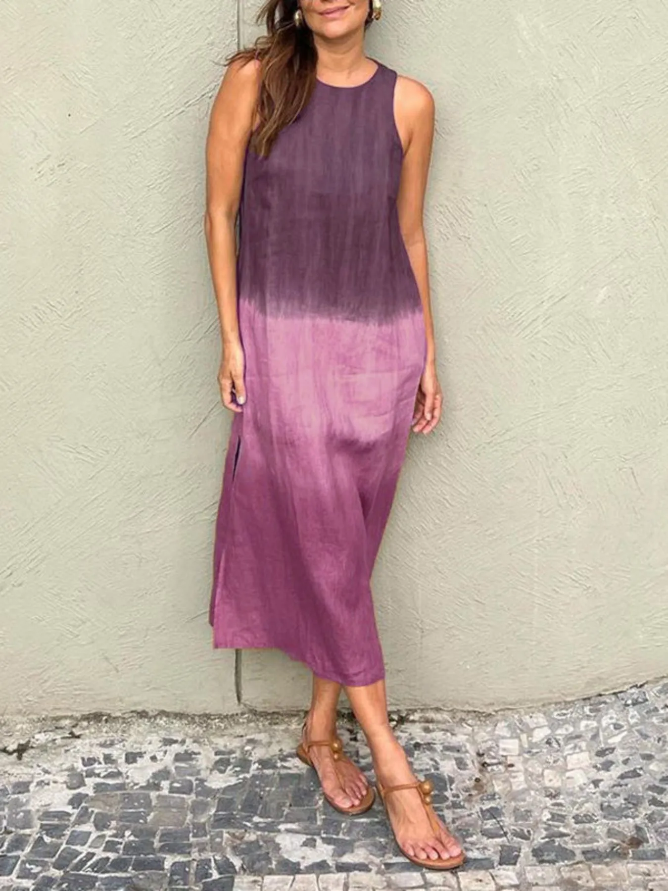 Full Size Sleeveless Gradient Tank Midi Dress Plus Size - Image 16