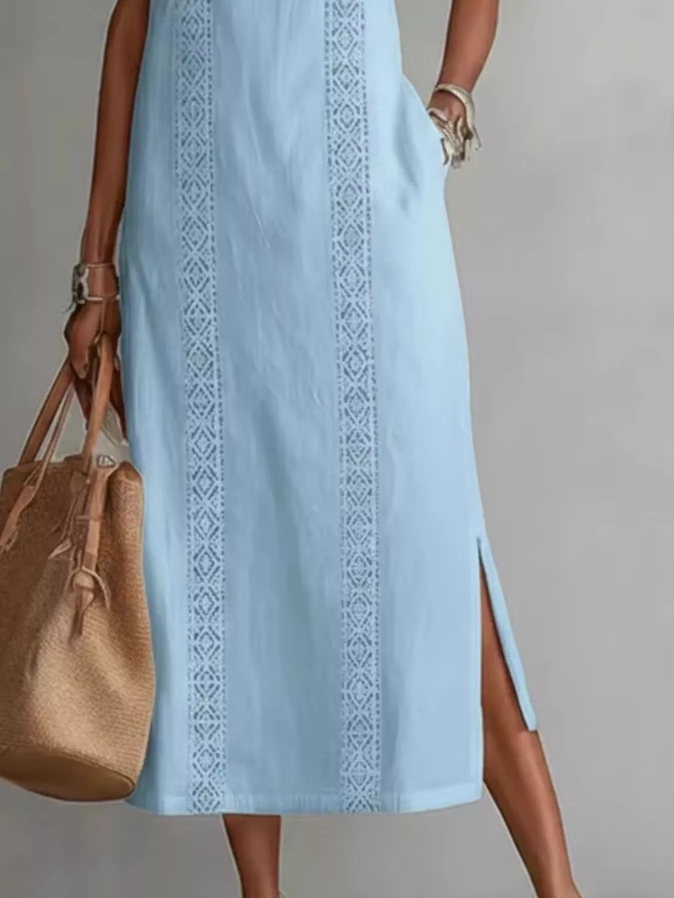Full Size Sleeveless Lace Trim Midi Dress Plus Size - Image 6