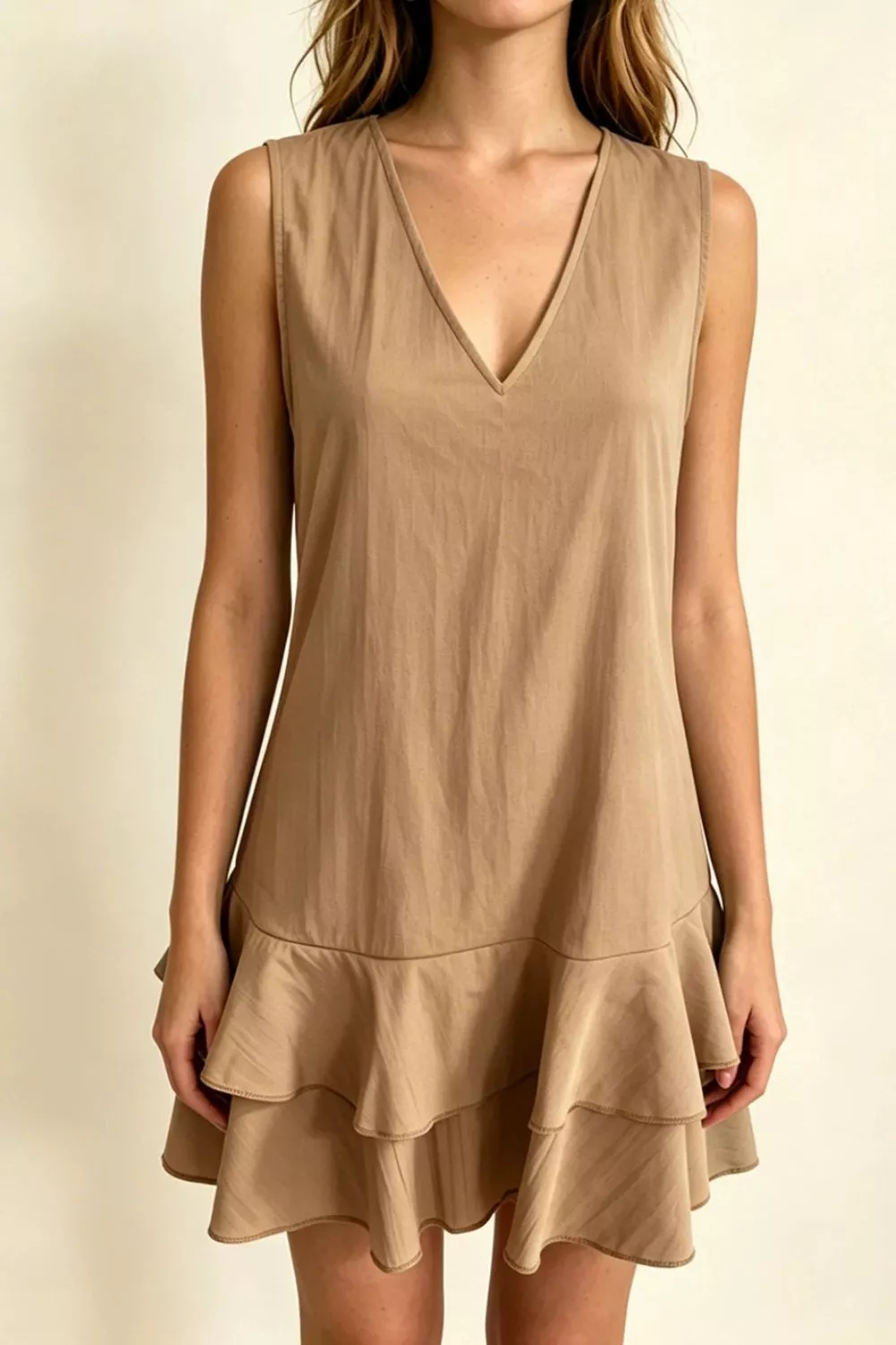 Full Size Sleeveless V-Neck Ruffle Hem Mini Dress Plus Size - Image 13