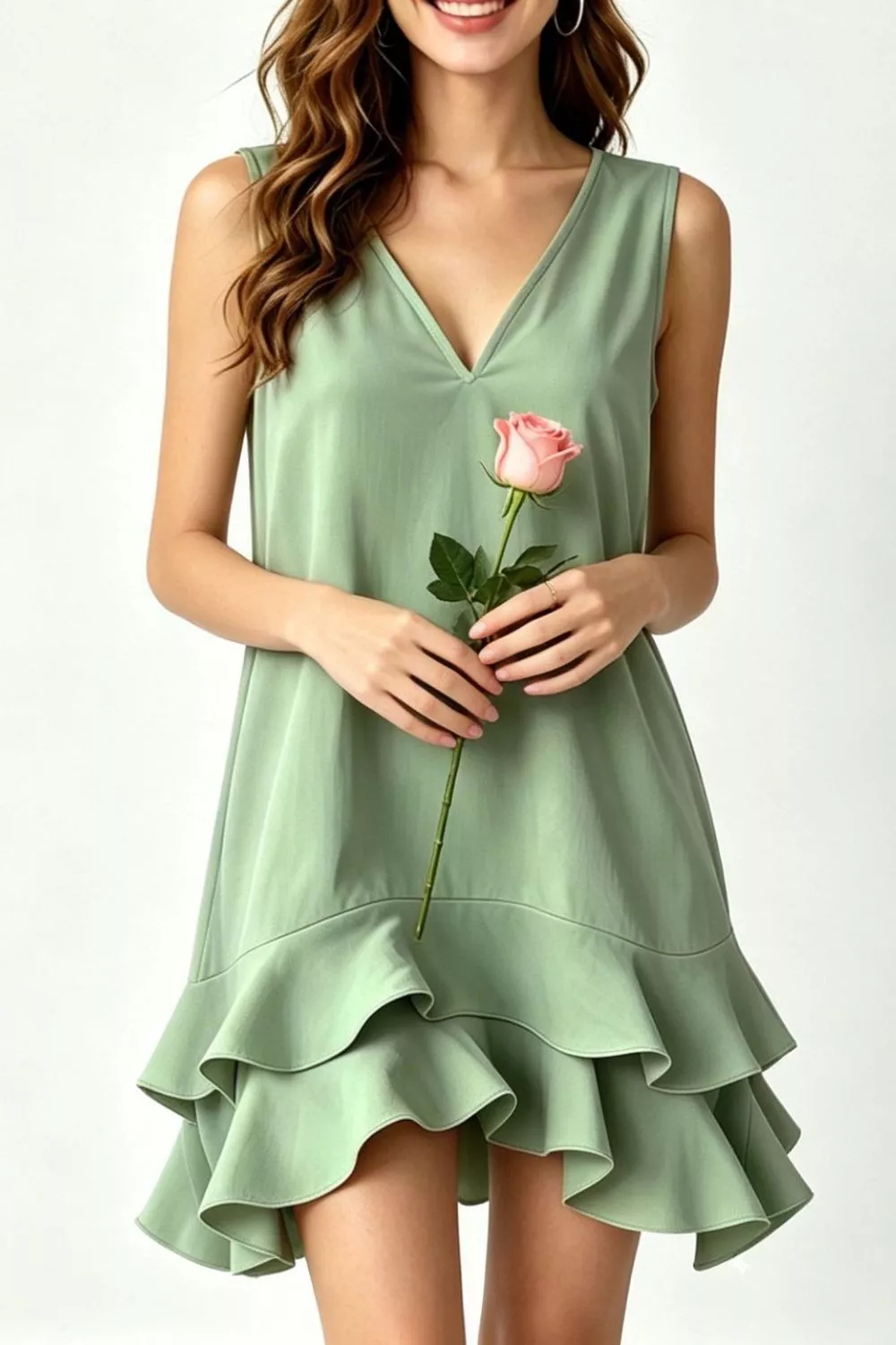 Full Size Sleeveless V-Neck Ruffle Hem Mini Dress Plus Size - Image 7