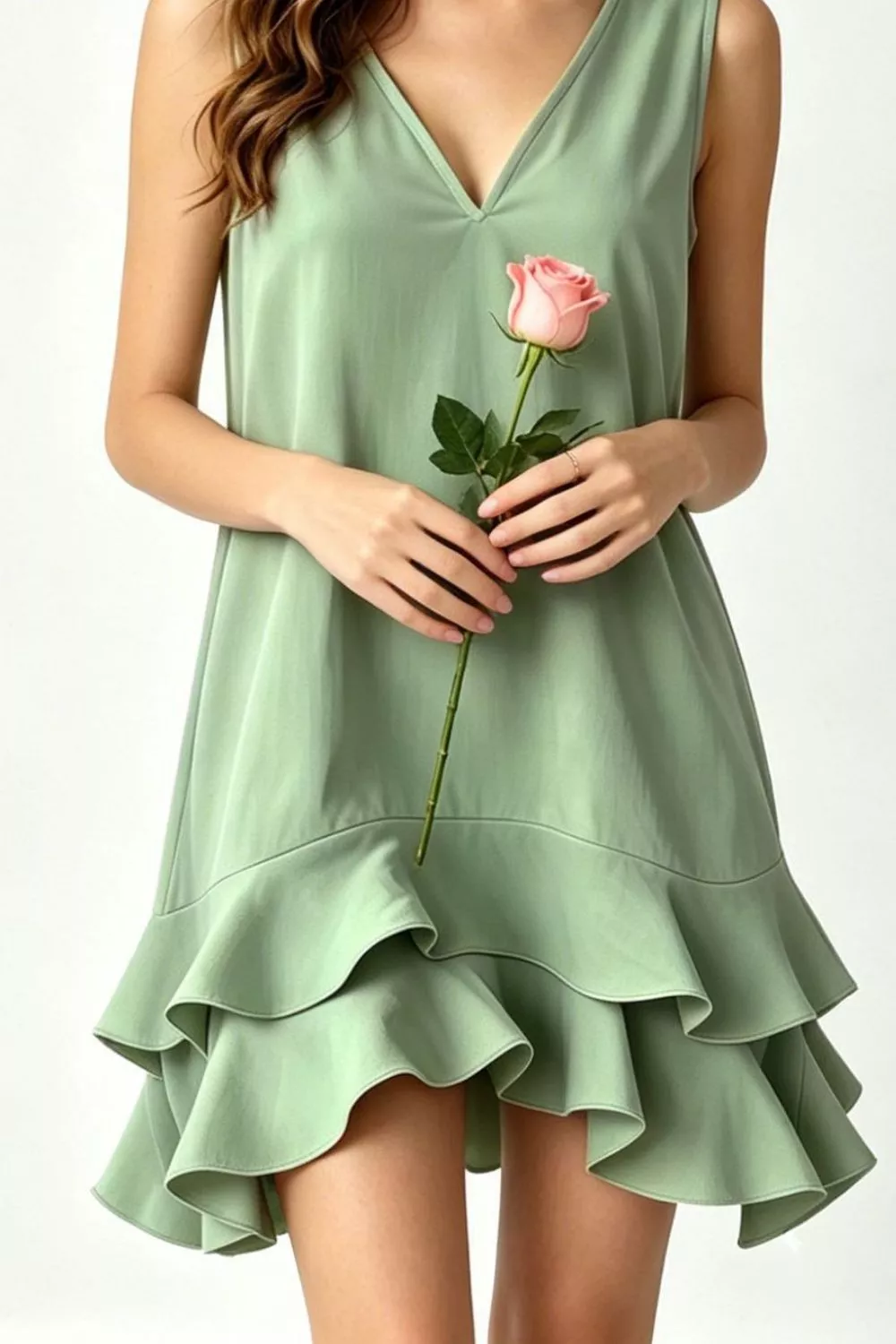 Full Size Sleeveless V-Neck Ruffle Hem Mini Dress Plus Size - Image 8