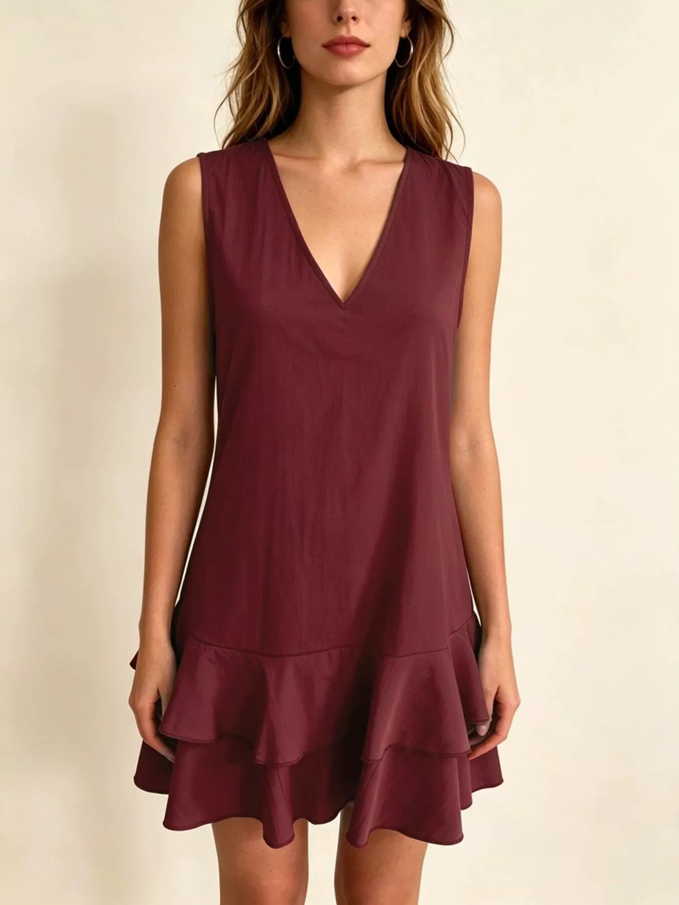 Full Size Sleeveless V-Neck Tiered Ruffle Mini Dress Plus Size - Image 5