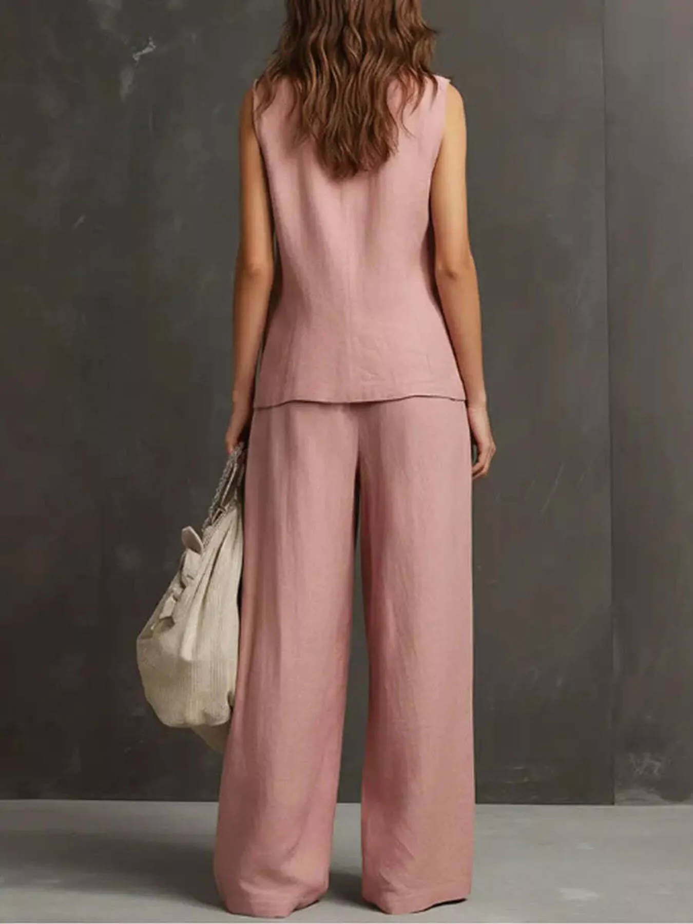 Full Size Sleeveless Vest and Wide-Leg Pants Set Plus SIze - Image 3