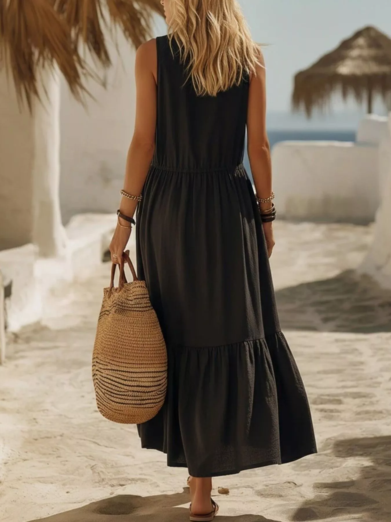 Full Size Sleeveless Zipper Front Pocket Ruffle Hem Maxi Dress Plus Size - Image 3