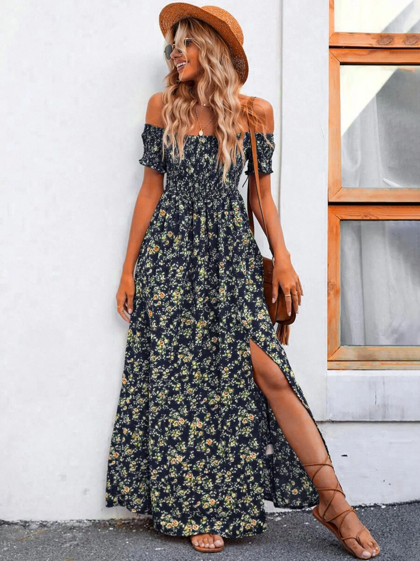 Full Size Slit Off-Shoulder Floral Midi Dress Plus Size - Image 2