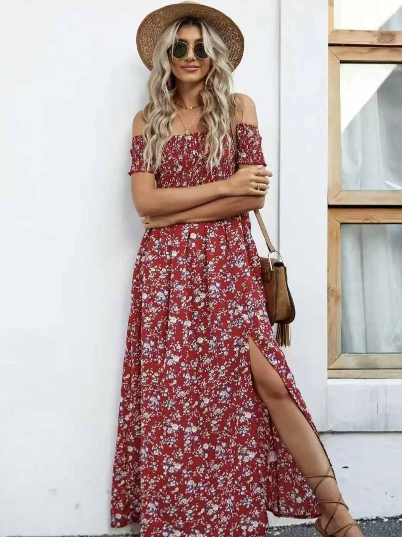 Full Size Slit Off-Shoulder Floral Midi Dress Plus Size - Image 8