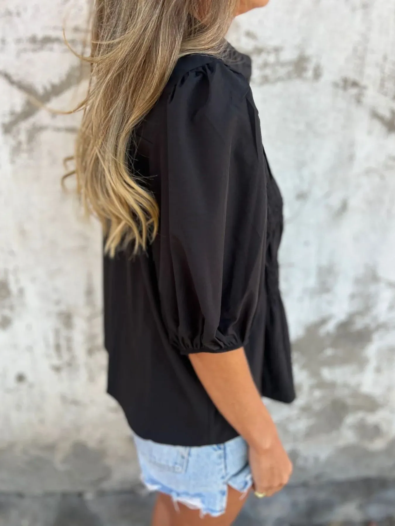 Full Size Smocked Button Front Puff Sleeve Shirt Plus Size - Image 16