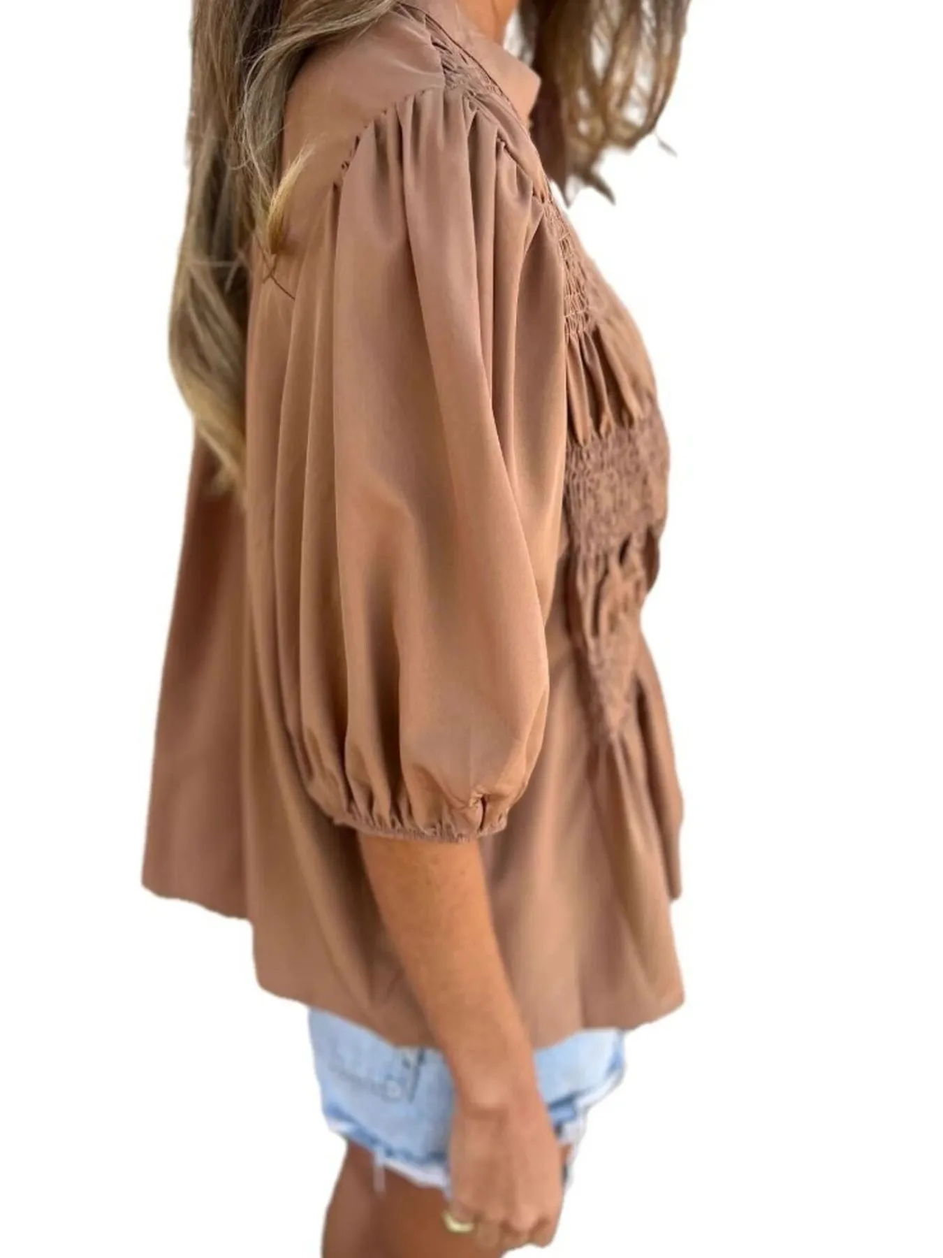 Full Size Smocked Puff Sleeve Blouse Plus Size - Image 19