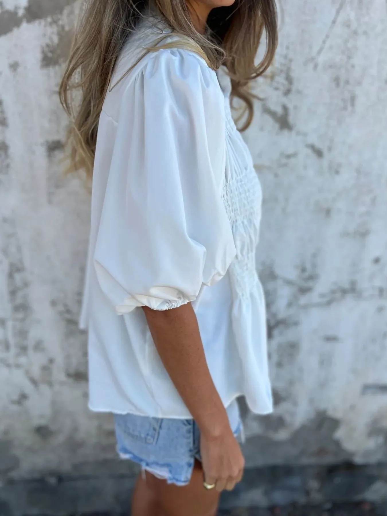 Full Size Smocked Puff Sleeve Blouse Plus Size - Image 6