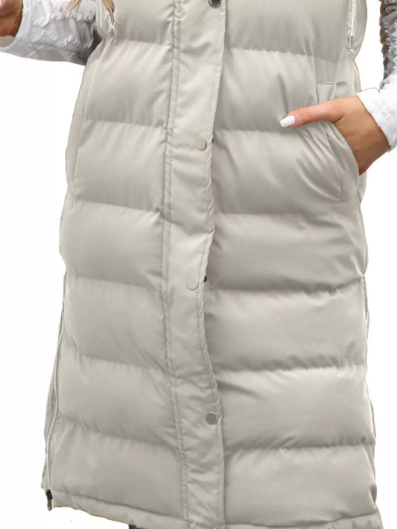 Full Size Snap Down Hooded Padded Longline Vest Coat Plus Size - Image 12