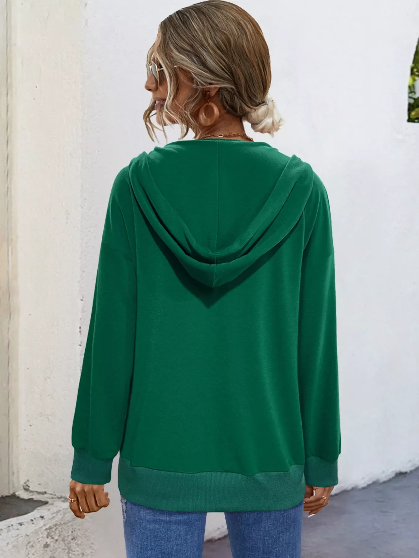 Full Size Snap-Down Hoodie with Kangaroo Pocket Plus Size - Image 2