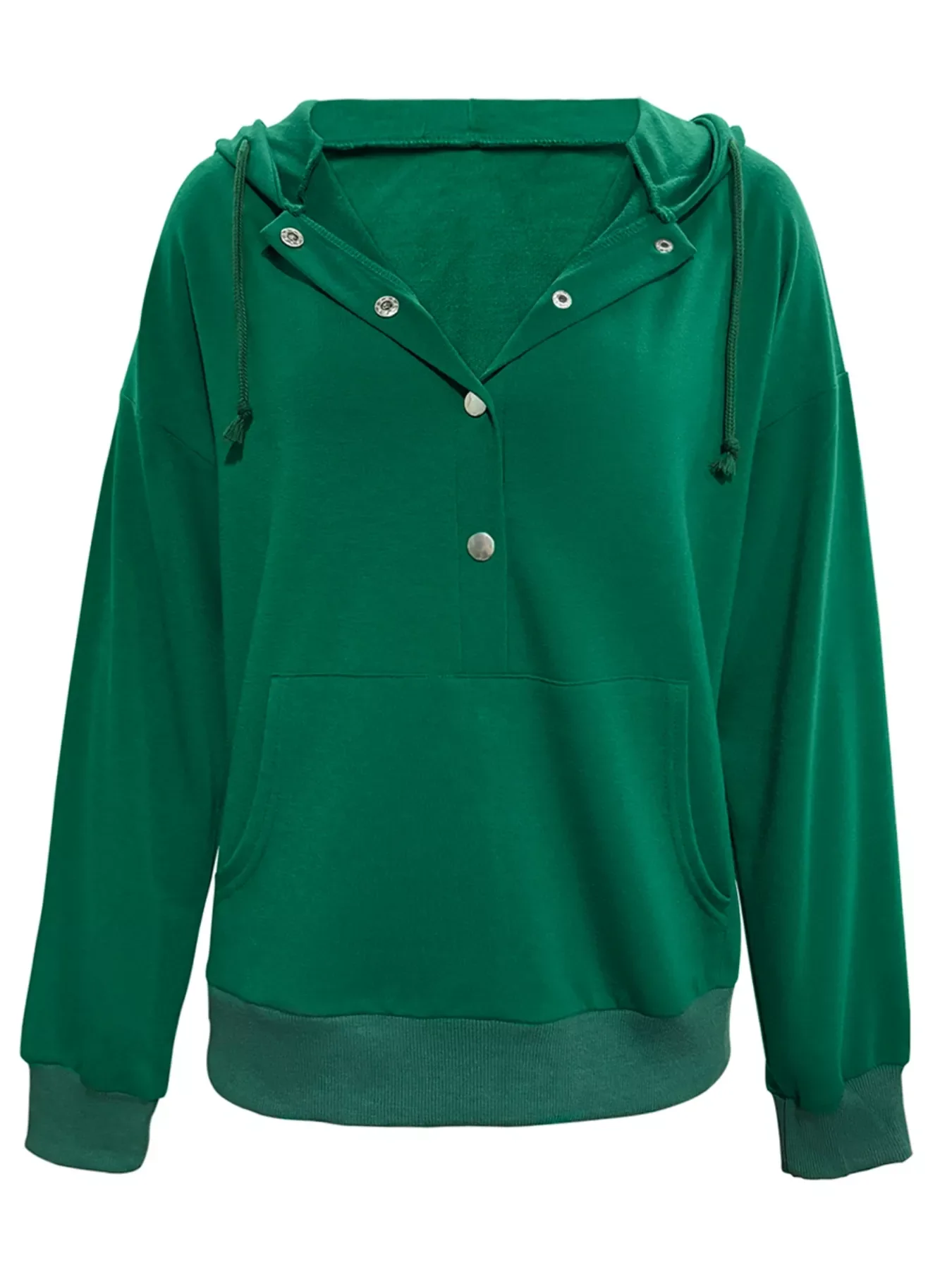 Full Size Snap-Down Hoodie with Kangaroo Pocket Plus Size - Image 3