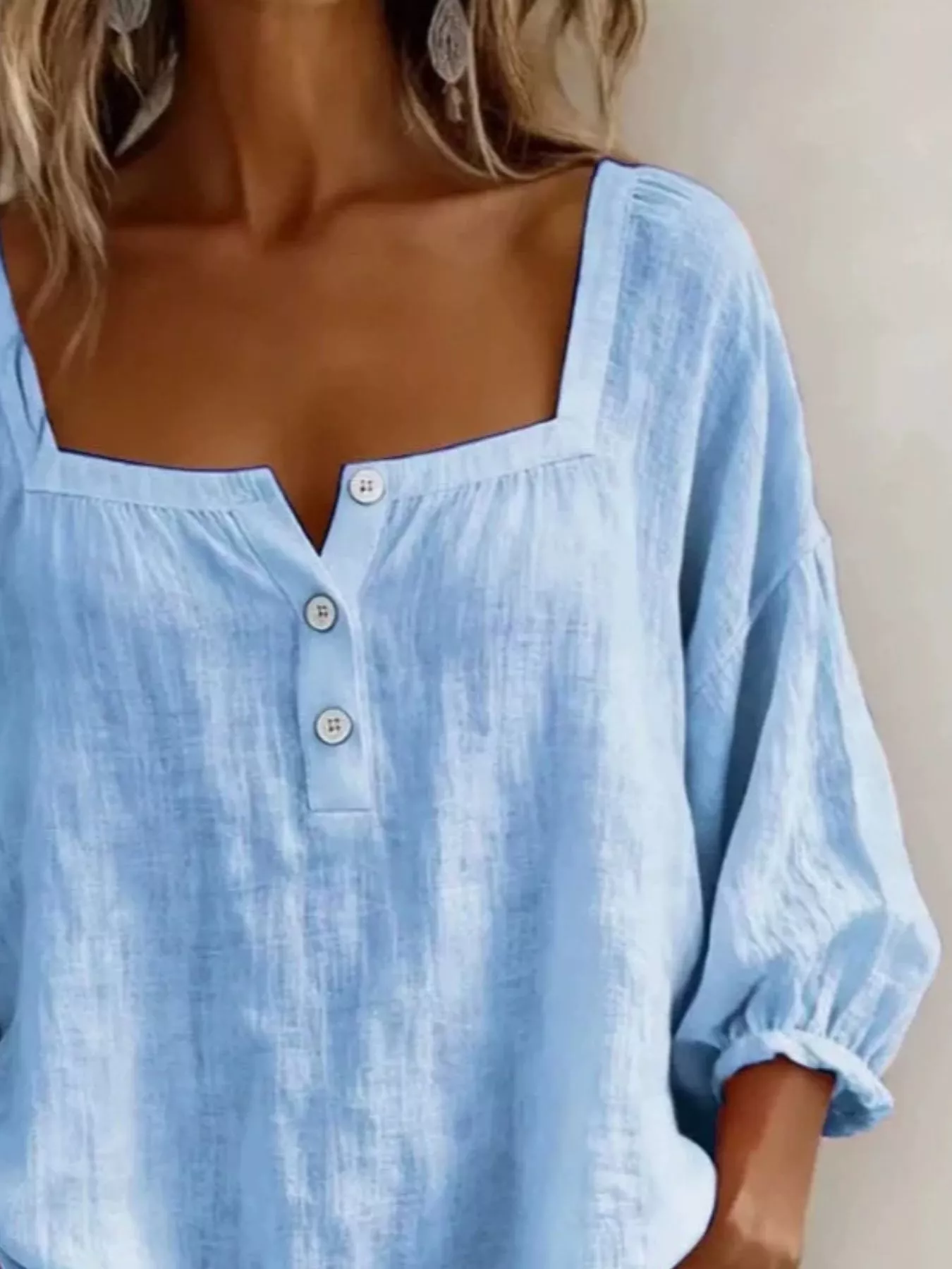 Full Size Square Neck Button Detail Blouse Plus Size - Image 10