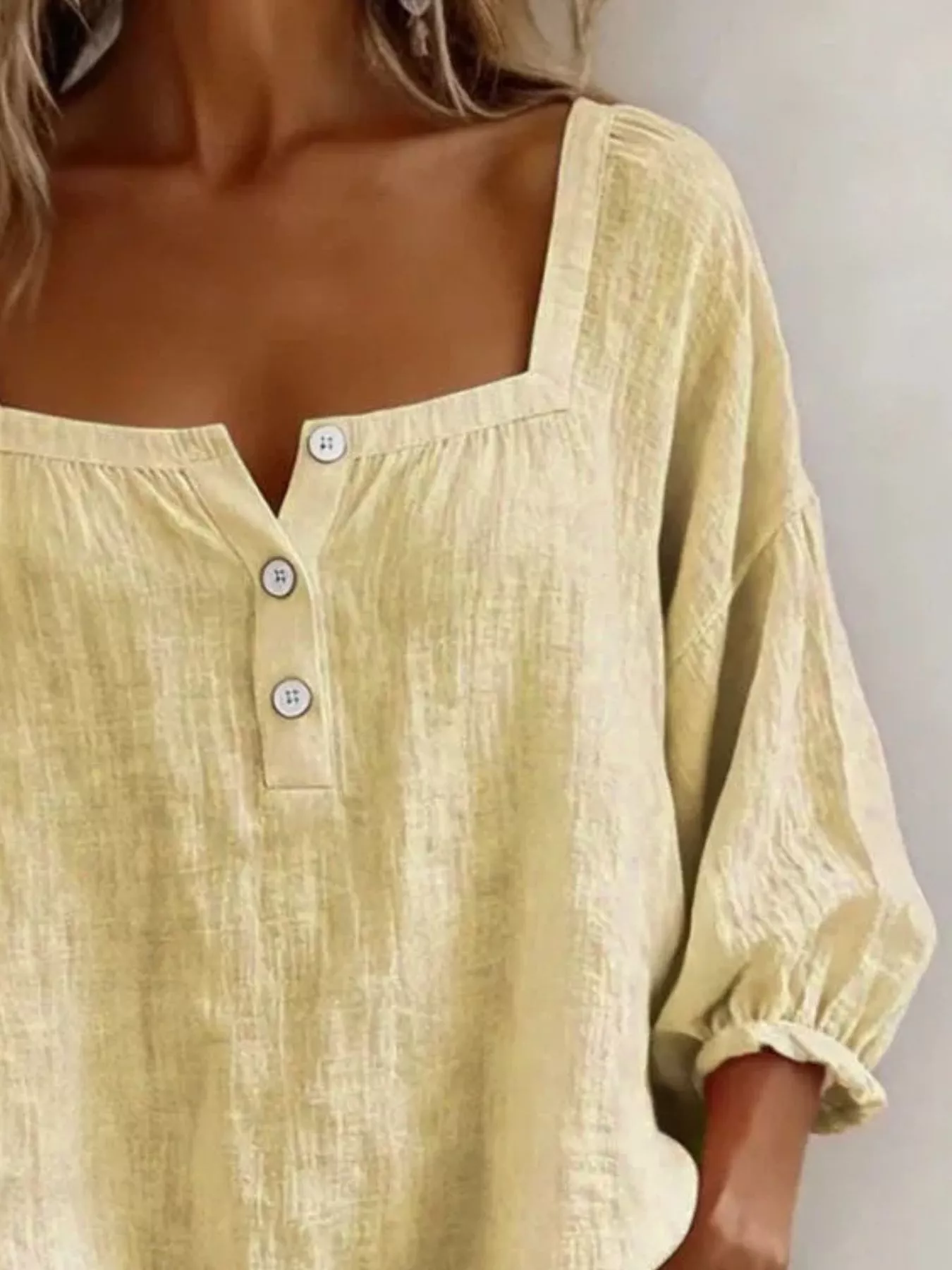 Full Size Square Neck Button Detail Blouse Plus Size - Image 14