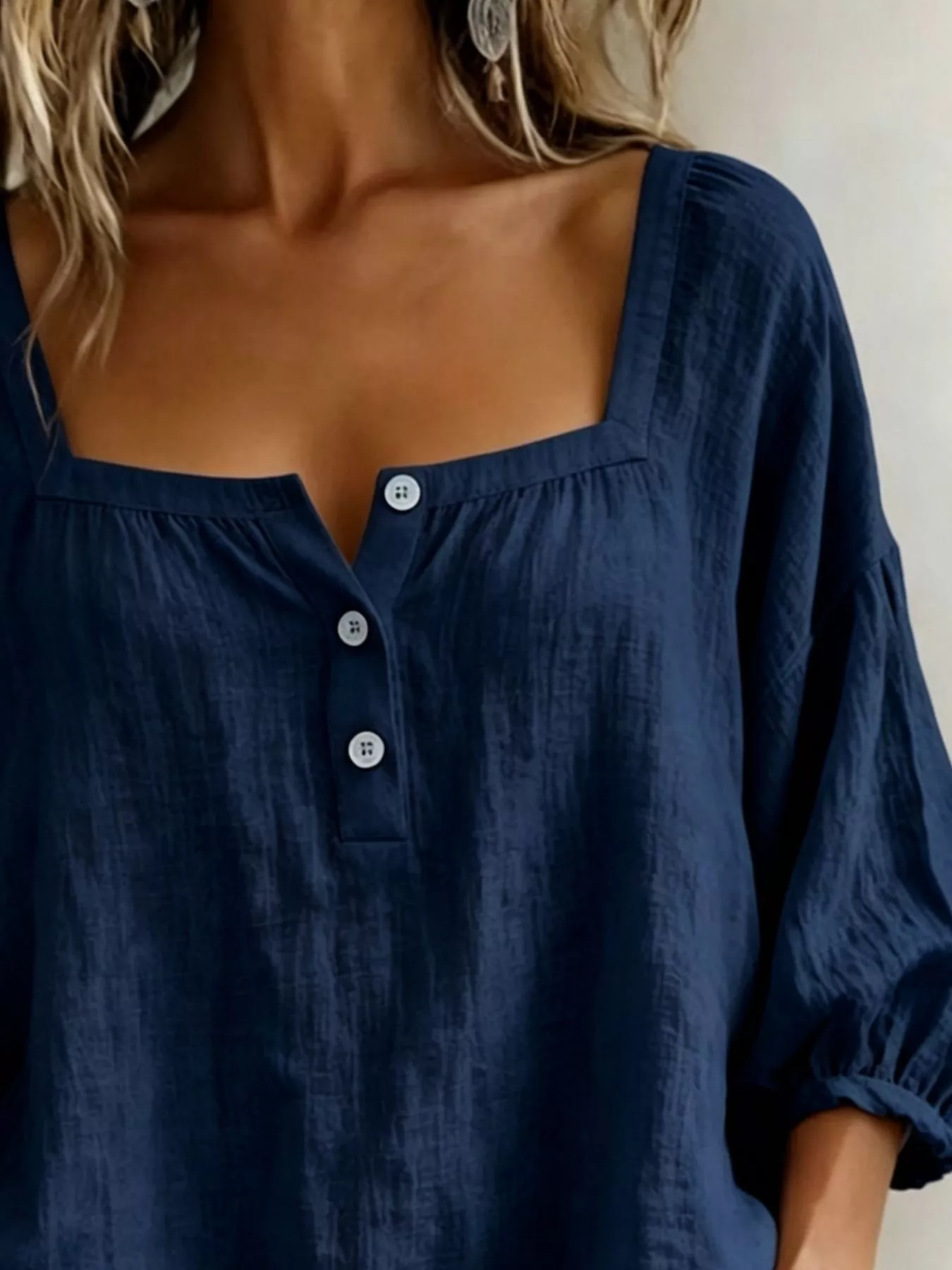 Full Size Square Neck Button Detail Blouse Plus Size - Image 6