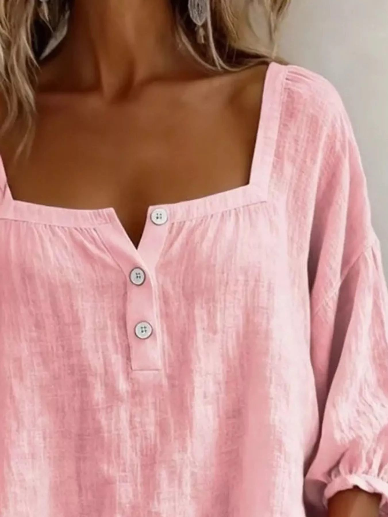 Full Size Square Neck Button Detail Blouse Plus Size - Image 8