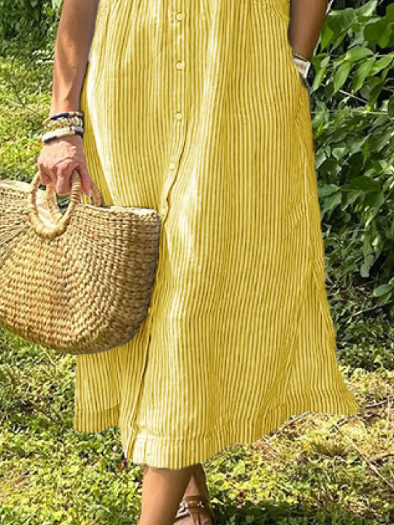 Full Size Striped Button-Front Midi Dress Plus Size - Image 11