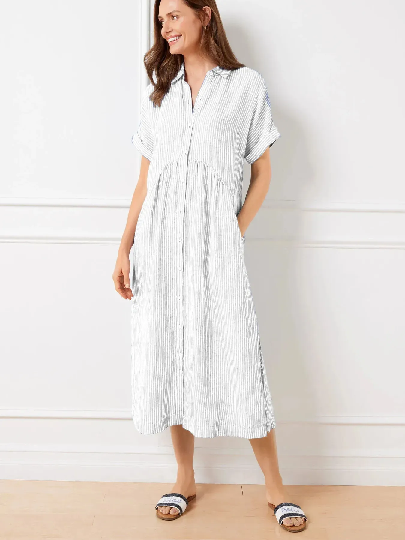 Full Size Striped Button-Front Midi Dress Plus Size - Image 4