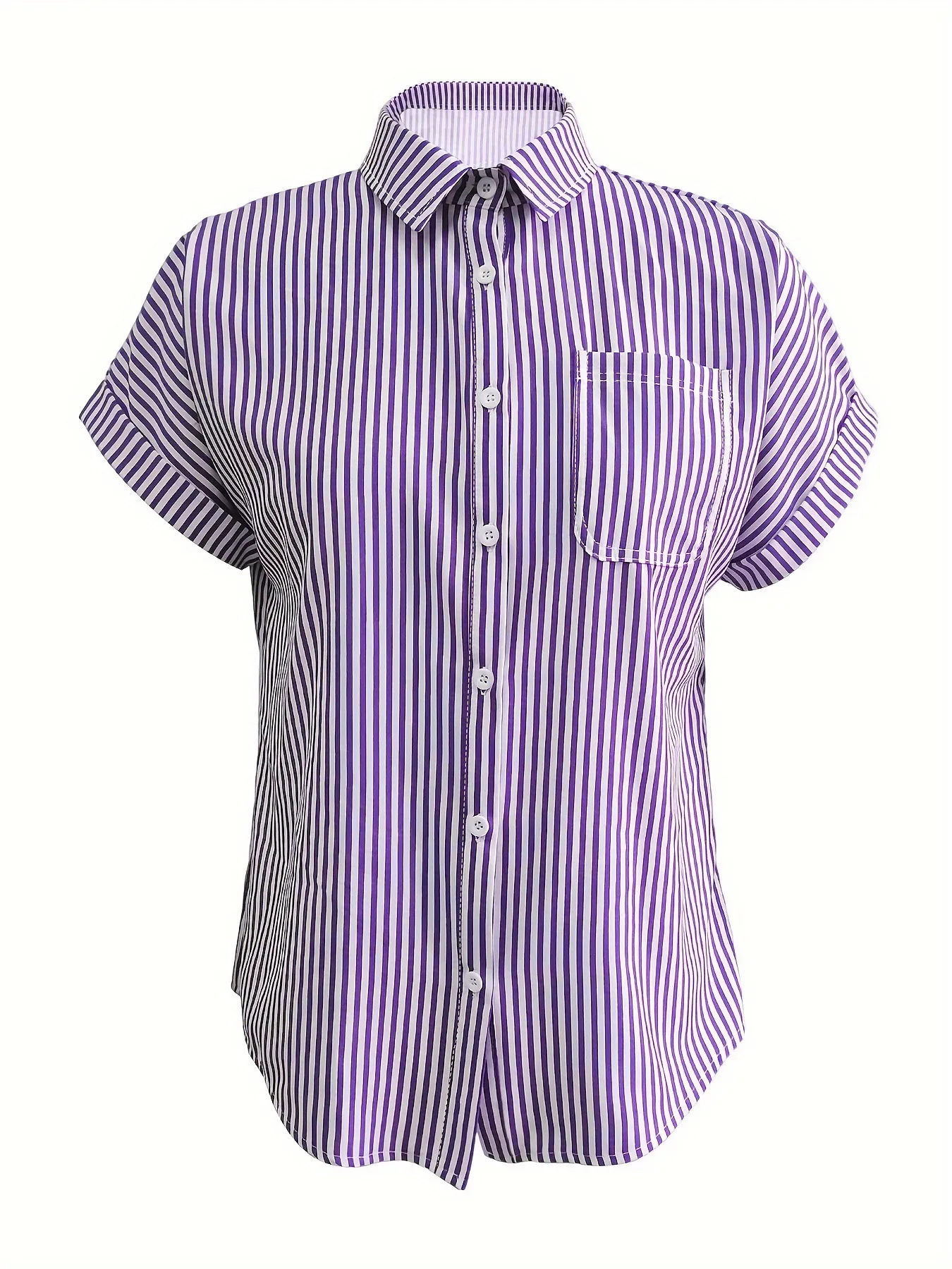 Full Size Striped Button-Up Casual Shirt with Pocket Plus Size - Image 14