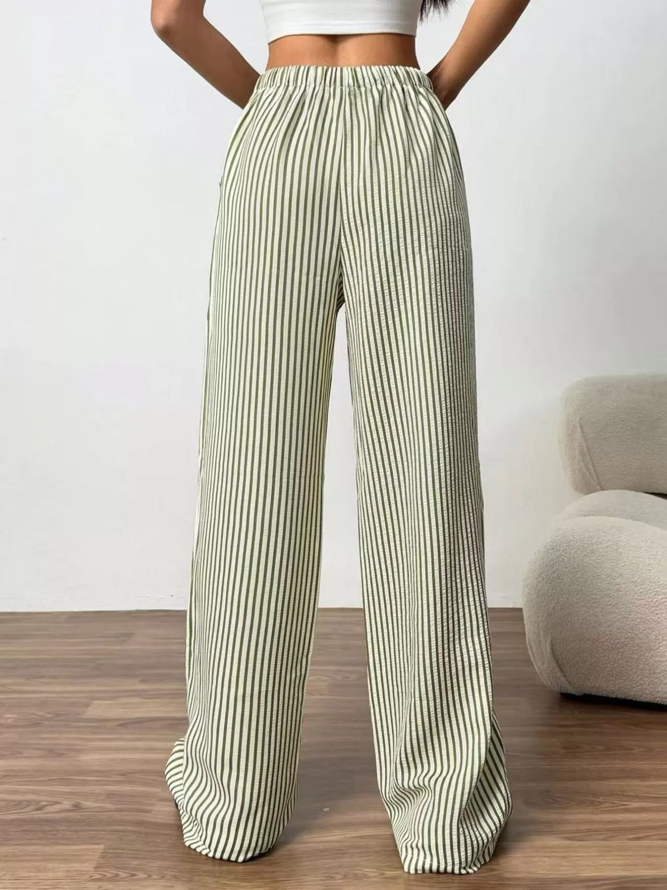 Full Size Striped Drawstring Waist Wide Leg Pants Plus Size - Image 14
