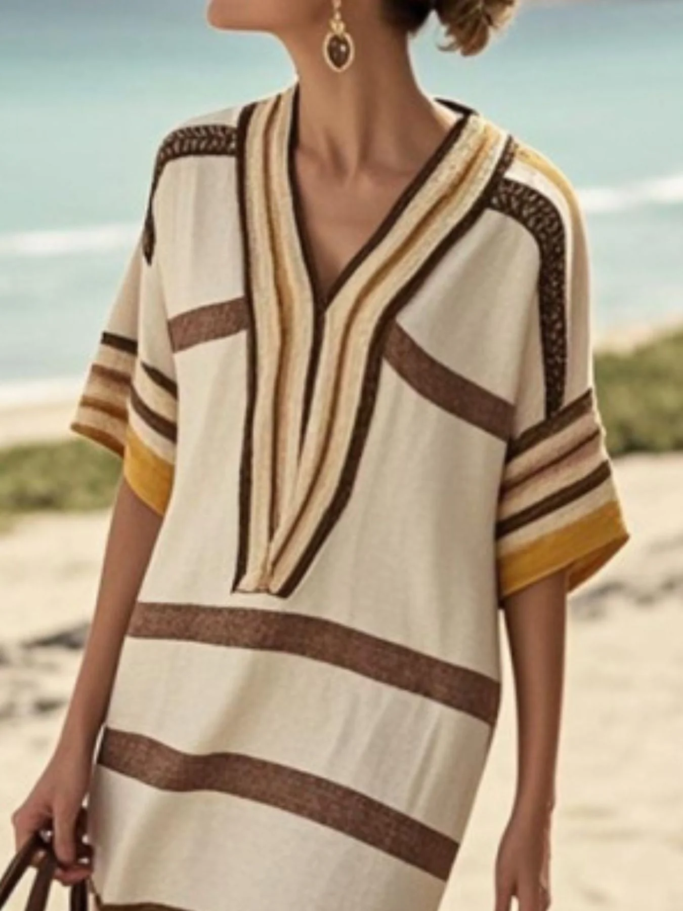 Full Size Striped Half Sleeve Midi Dress Plus Size - Image 17