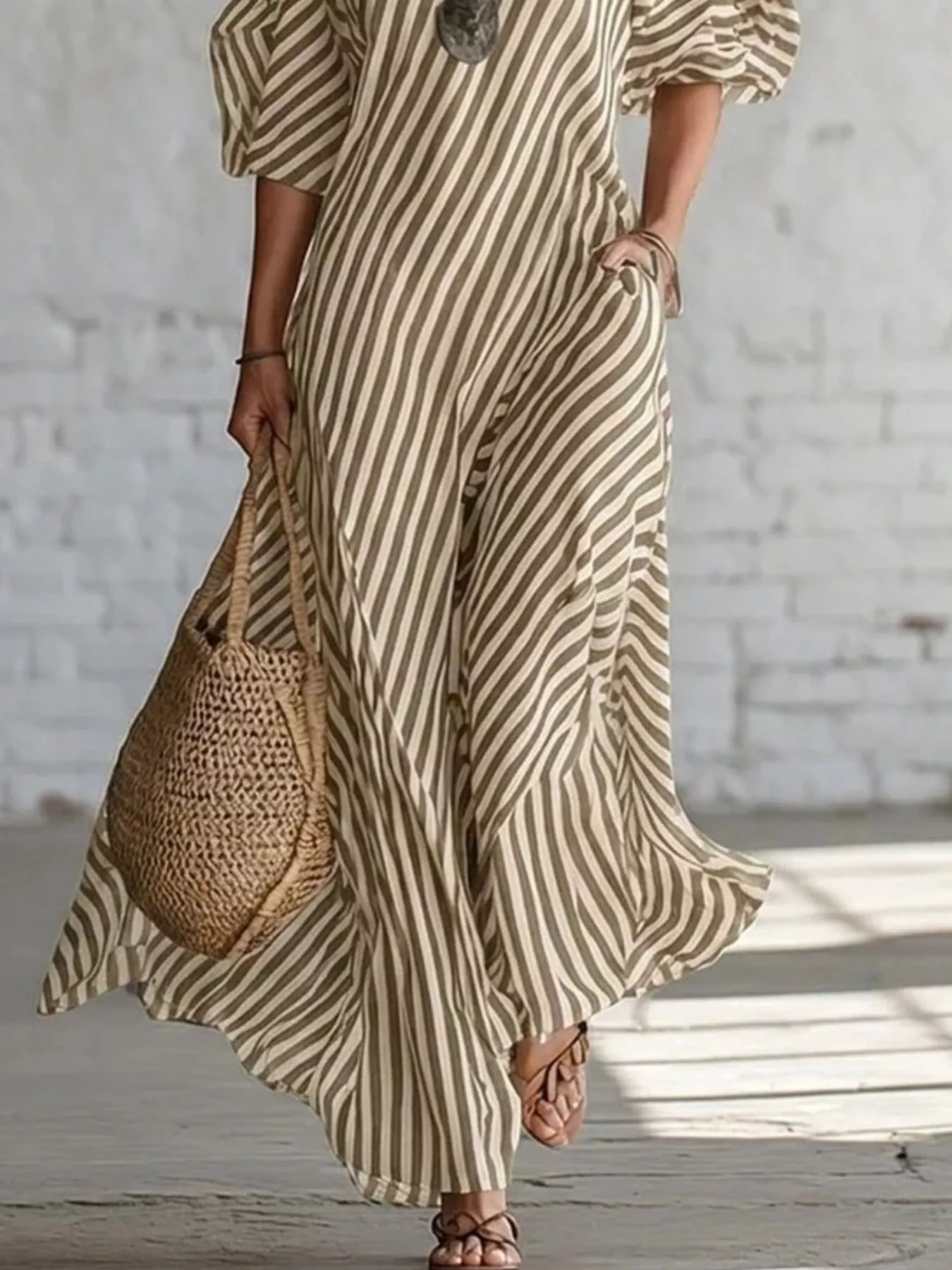 Full Size Striped One-Shoulder Casual Maxi Dress Plus Size - Image 12