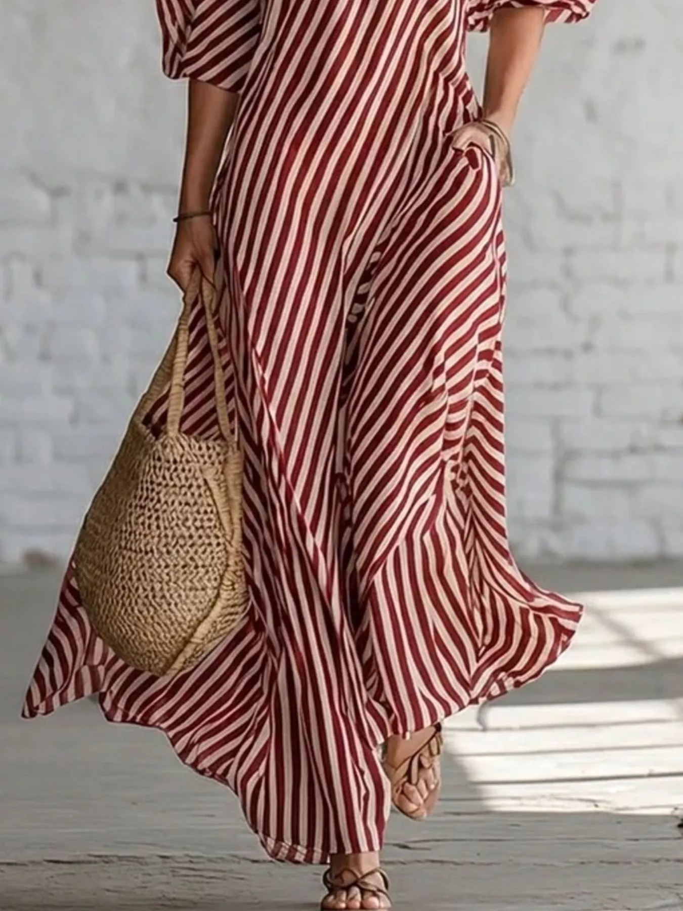 Full Size Striped One-Shoulder Casual Maxi Dress Plus Size - Image 18