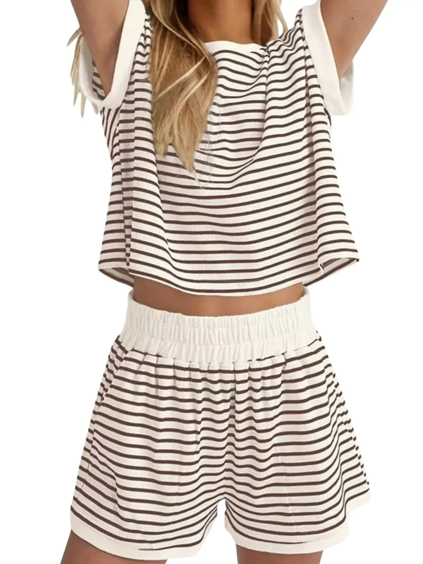 Full Size Striped Round Neck Top and Shorts Set Plus Size - Image 7