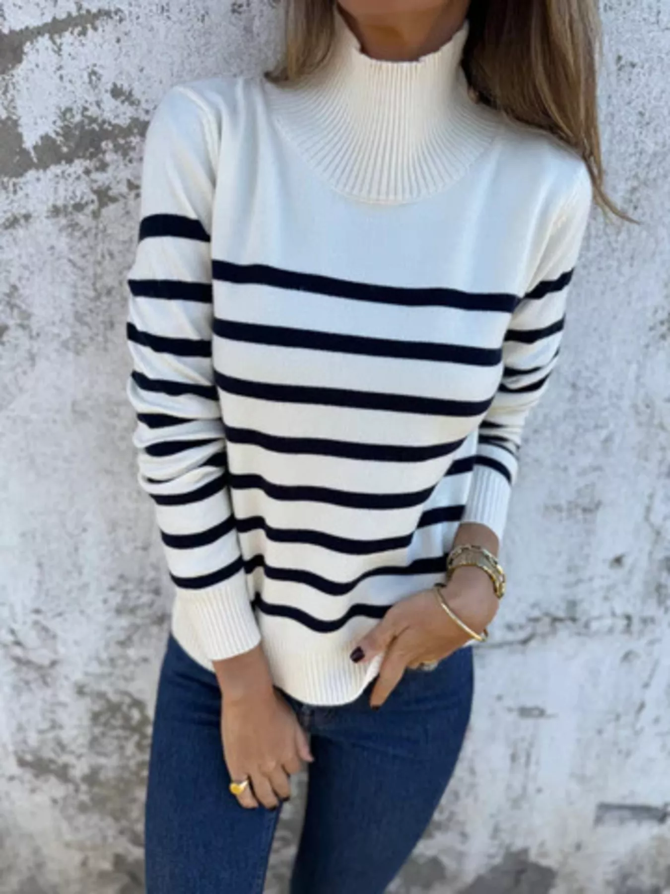 Full Size Striped Turtleneck Long Sleeve Sweater Plus Size - Image 17