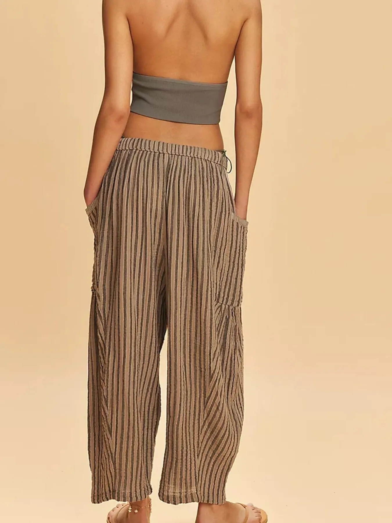 Full Size Striped Wide Leg Casual Pants Plus Size - Image 19
