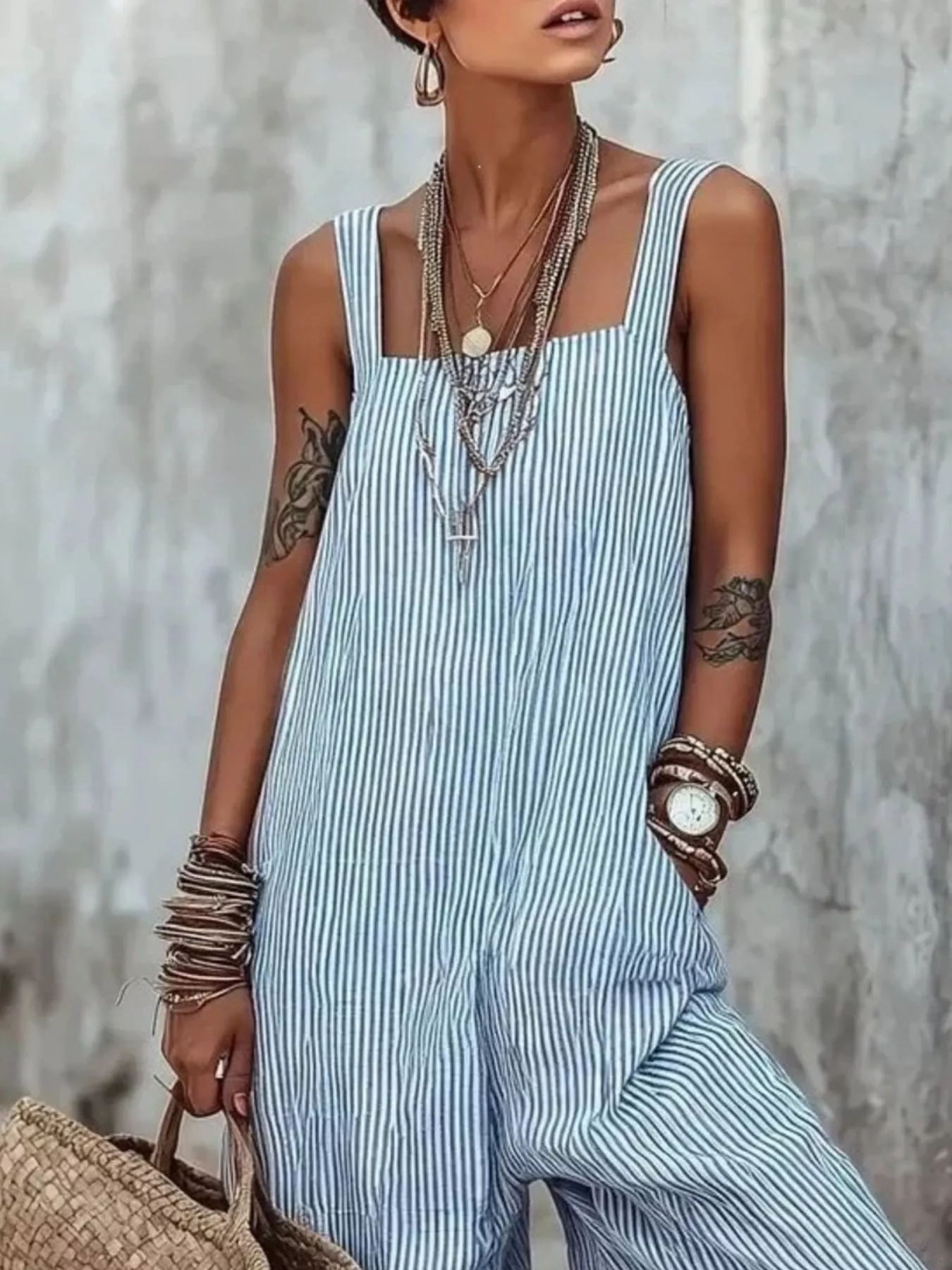 Full Size Striped Wide-Leg Jumpsuit Plus Size - Image 4