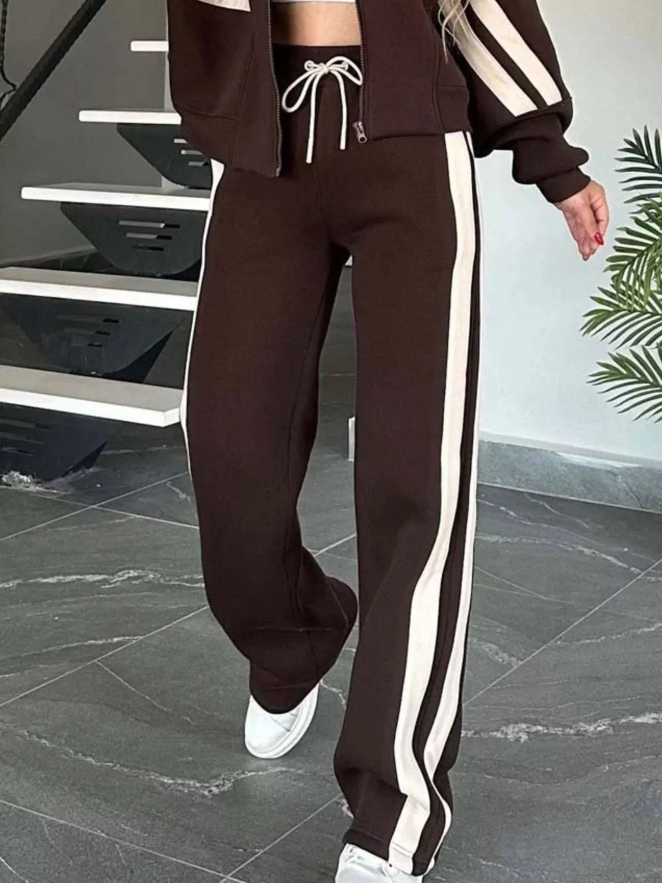 Full Size Striped Zip Up Outerwear and Pants Set Plus Size - Image 12
