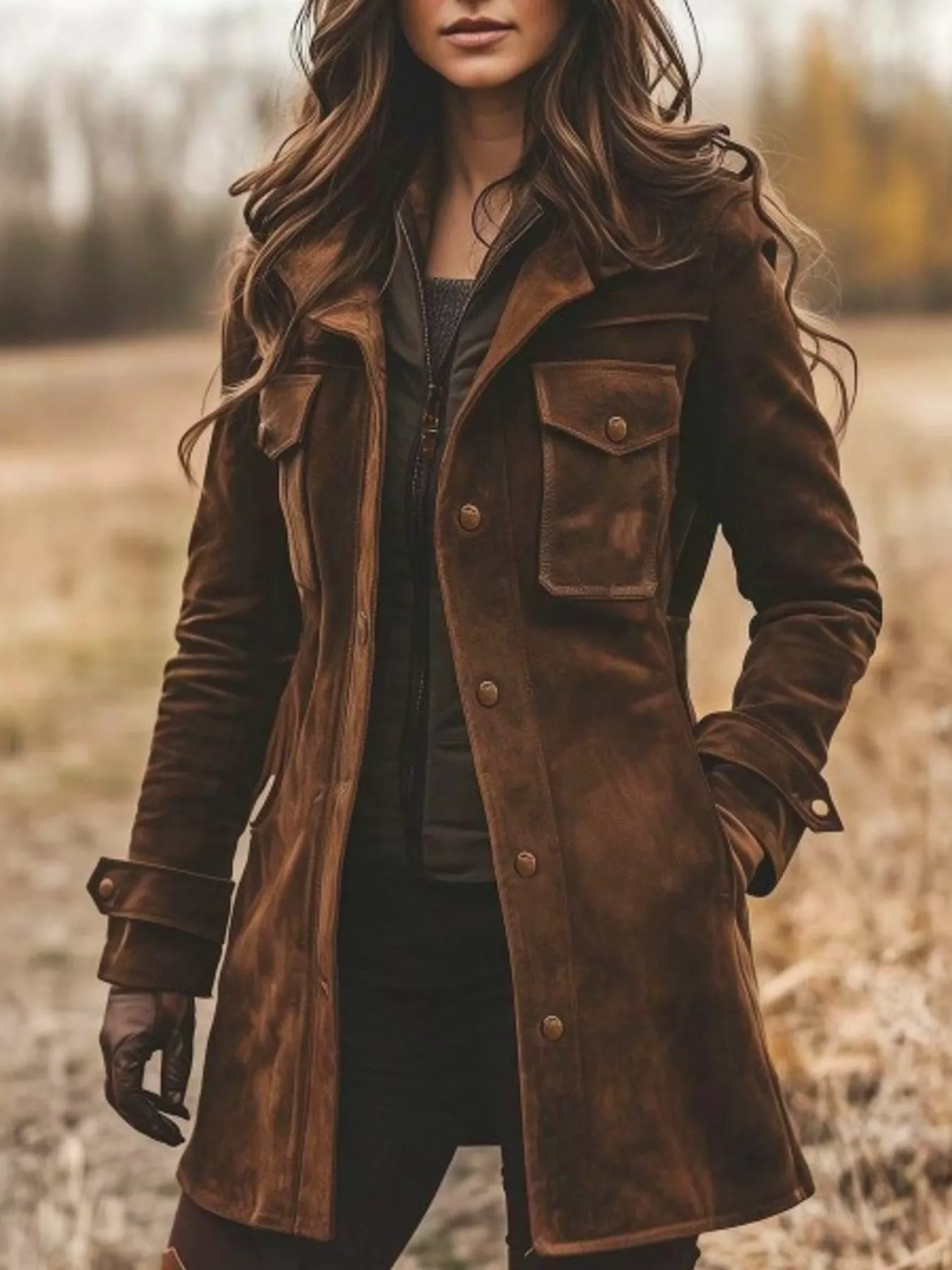 Full Size Suede Button-Down Jacket Plus Size