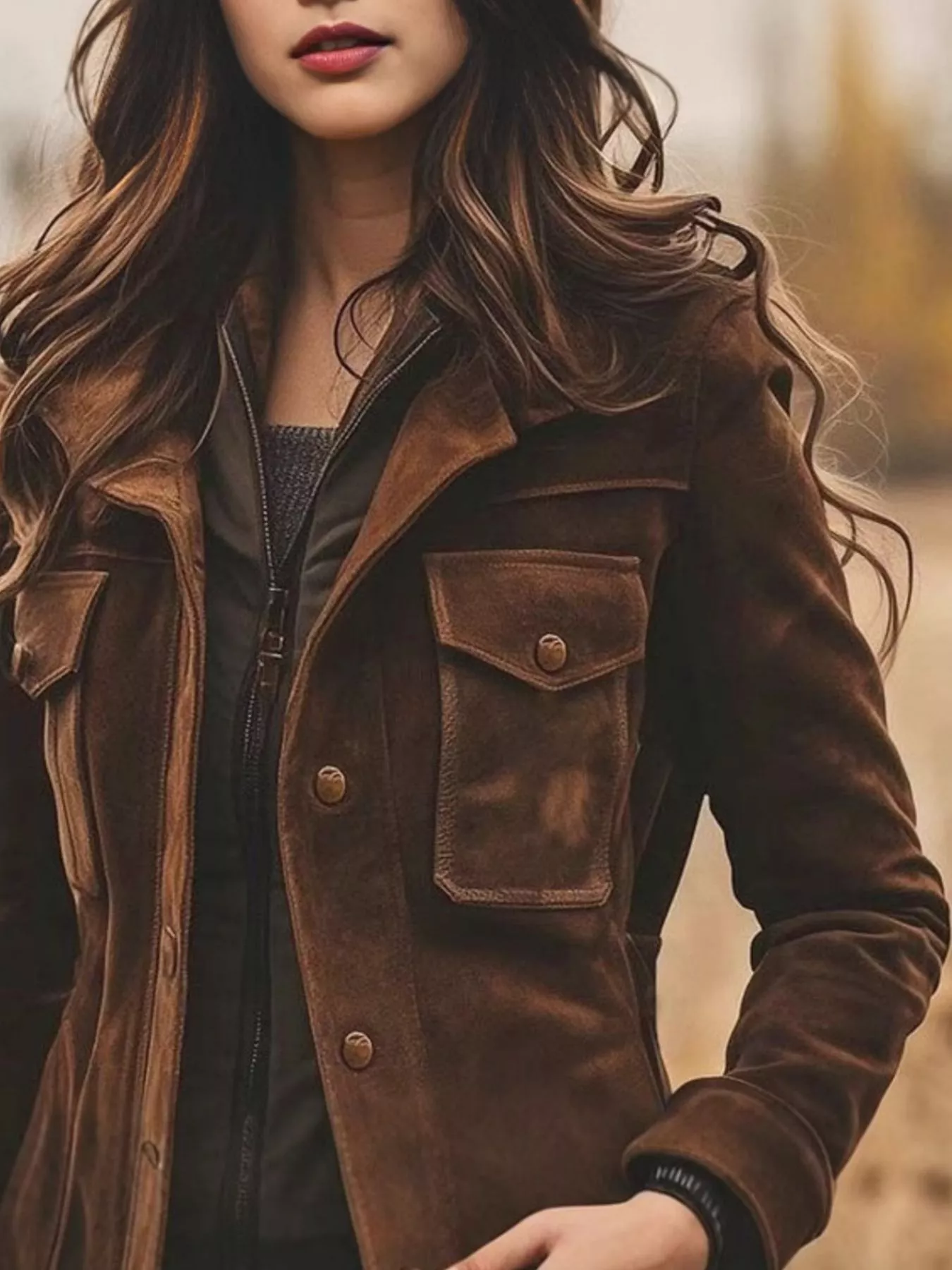 Full Size Suede Button-Down Jacket Plus Size - Image 2