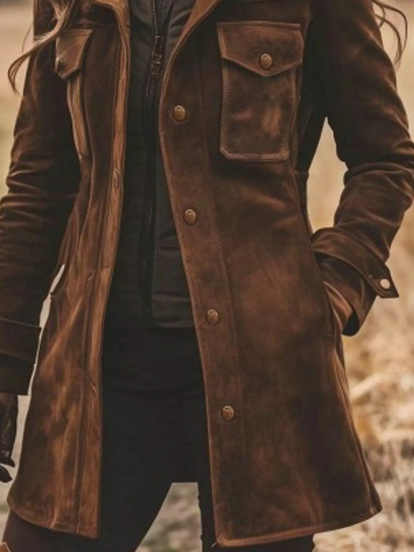 Full Size Suede Button-Down Jacket Plus Size - Image 3