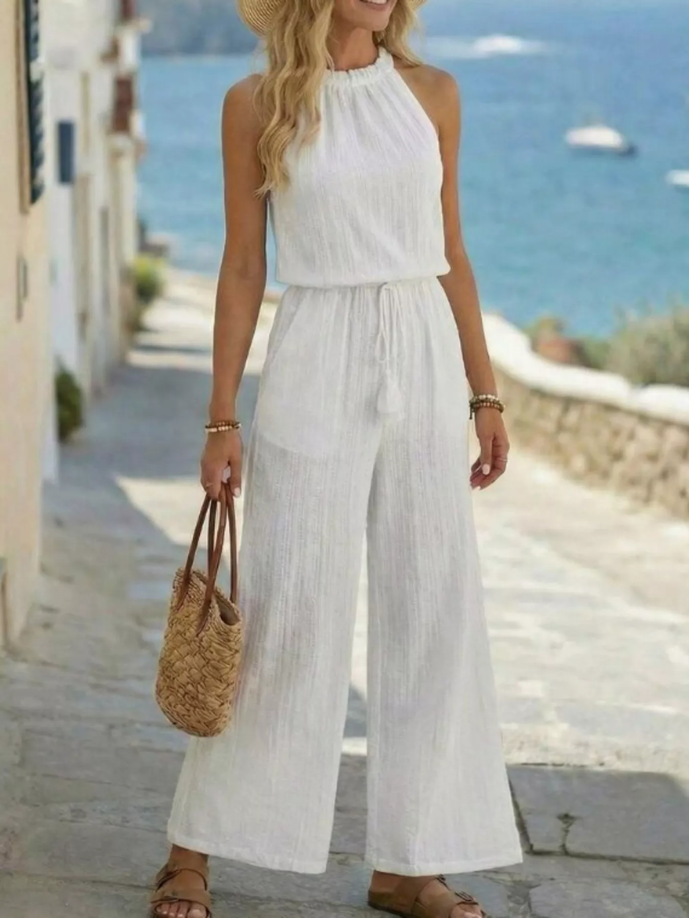 Full Size Tassel Sleeveless Wide Leg Jumpsuit Plus Size - Image 4