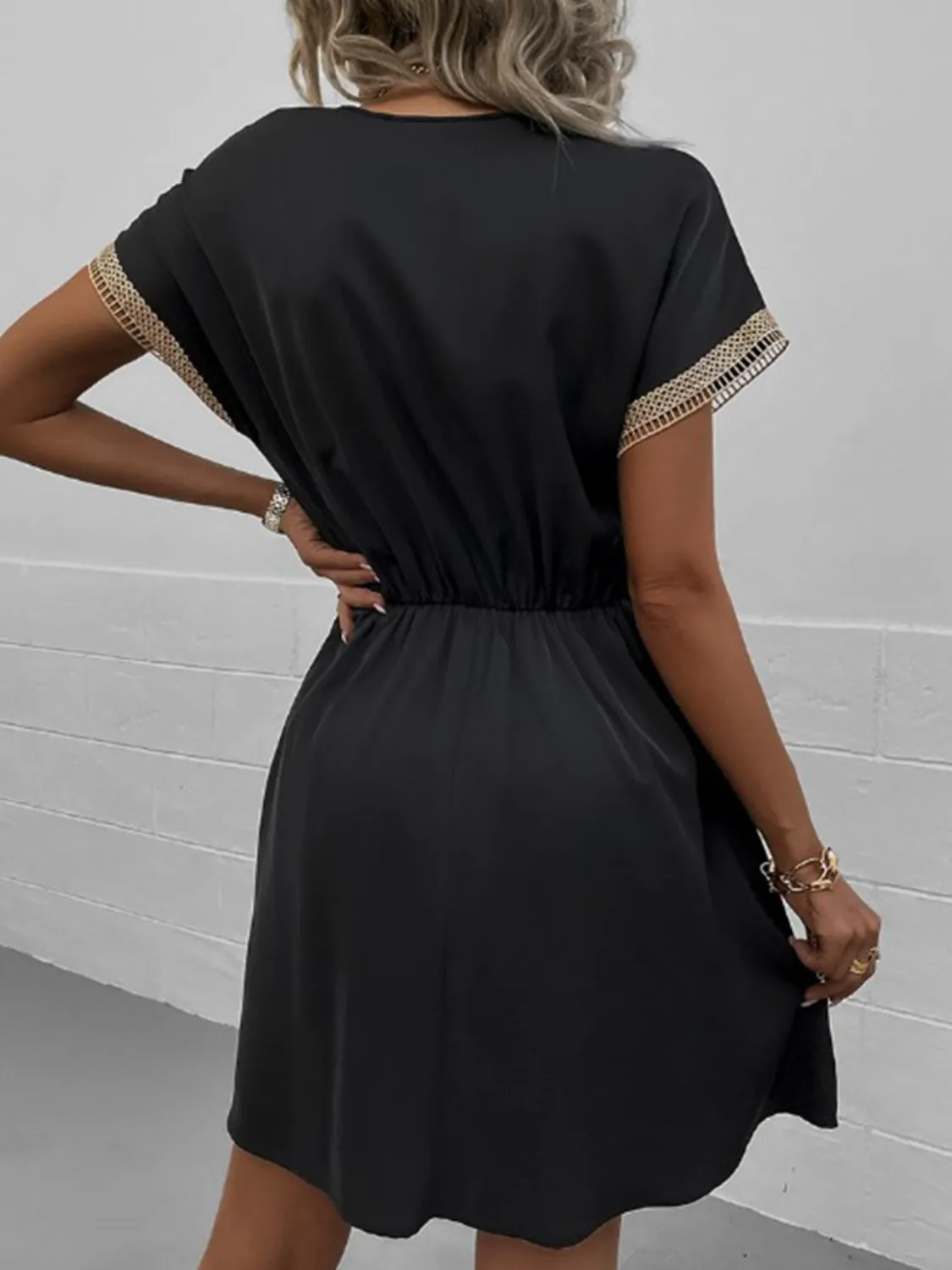 Full Size Tassel V-Neck Short Sleeve Dress Plus Size - Image 12