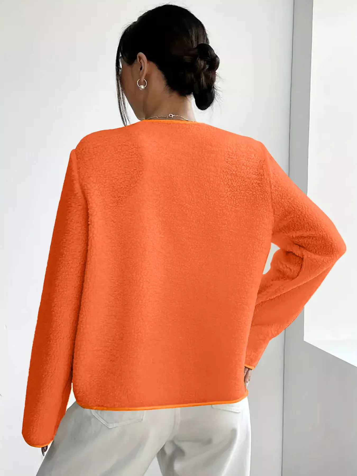 Full Size Textured Button-Up Fleece Outerwear Plus Size - Image 3