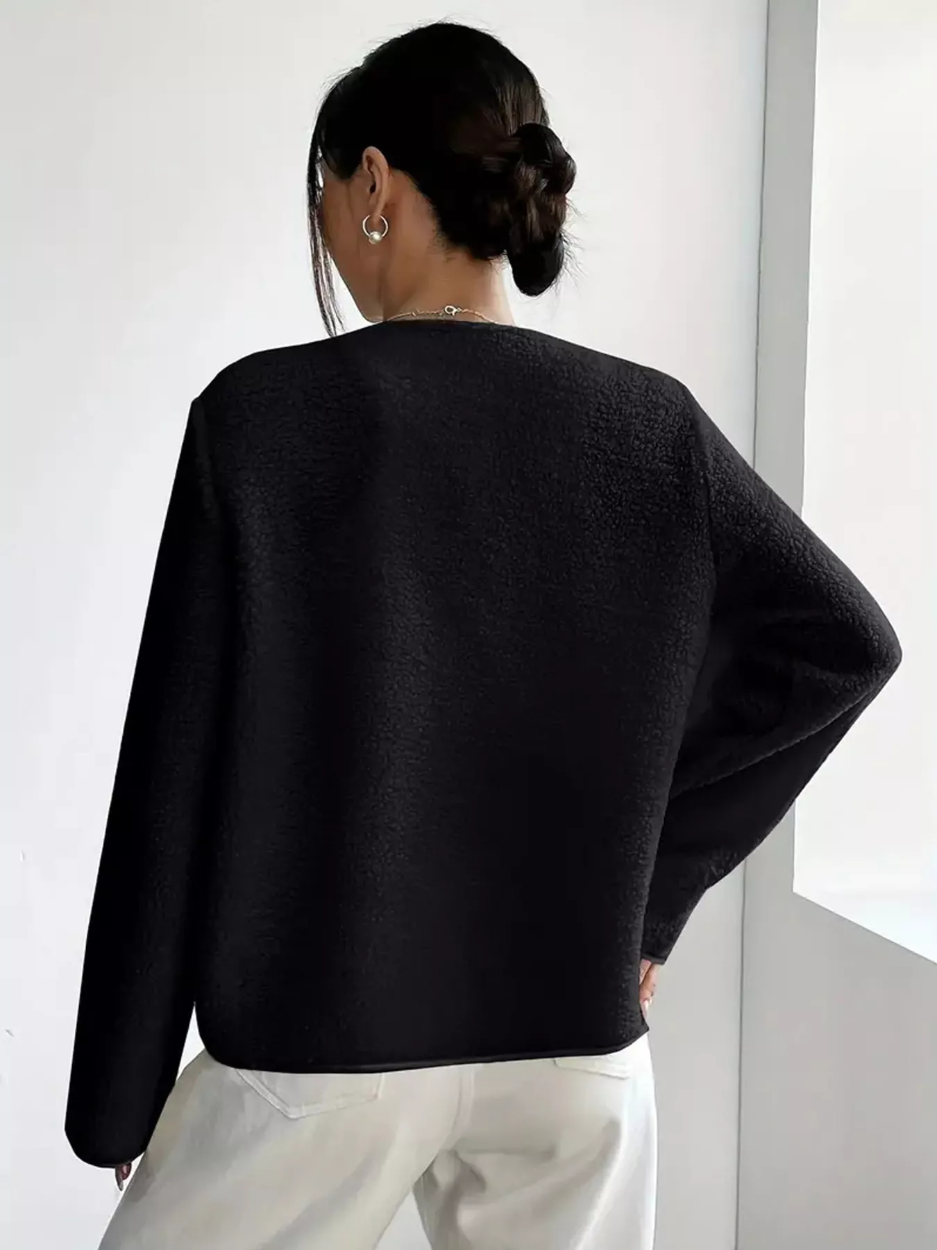 Full Size Textured Button-Up Fleece Outerwear Plus Size - Image 7