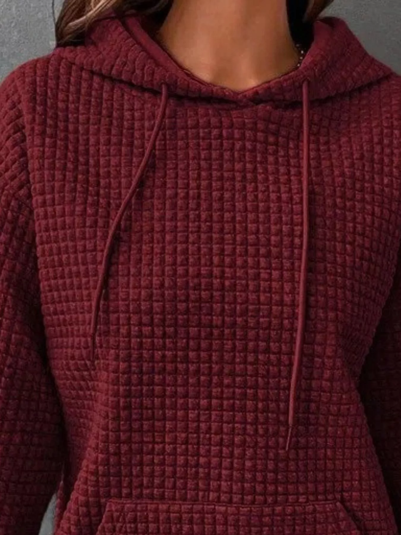 Full Size Textured Kangaroo Pocket Hoodie Plus Size - Image 16