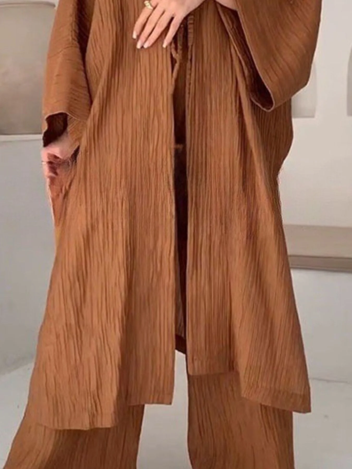 Full Size Textured Knit Cardigan and Pants Set Plus Size - Image 3