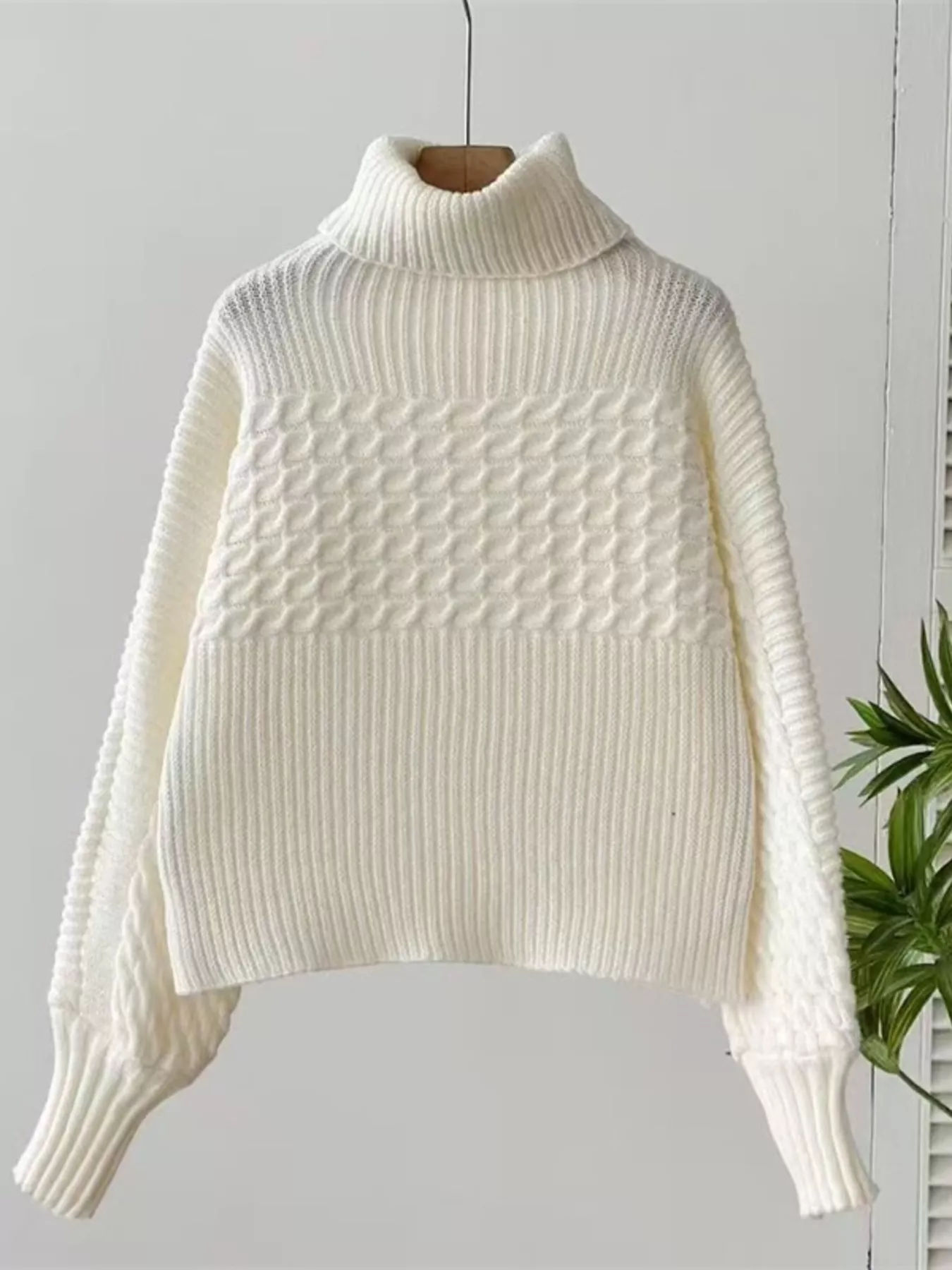 Full Size Textured Knit Turtleneck Long Sleeve Sweater Plus Size - Image 15