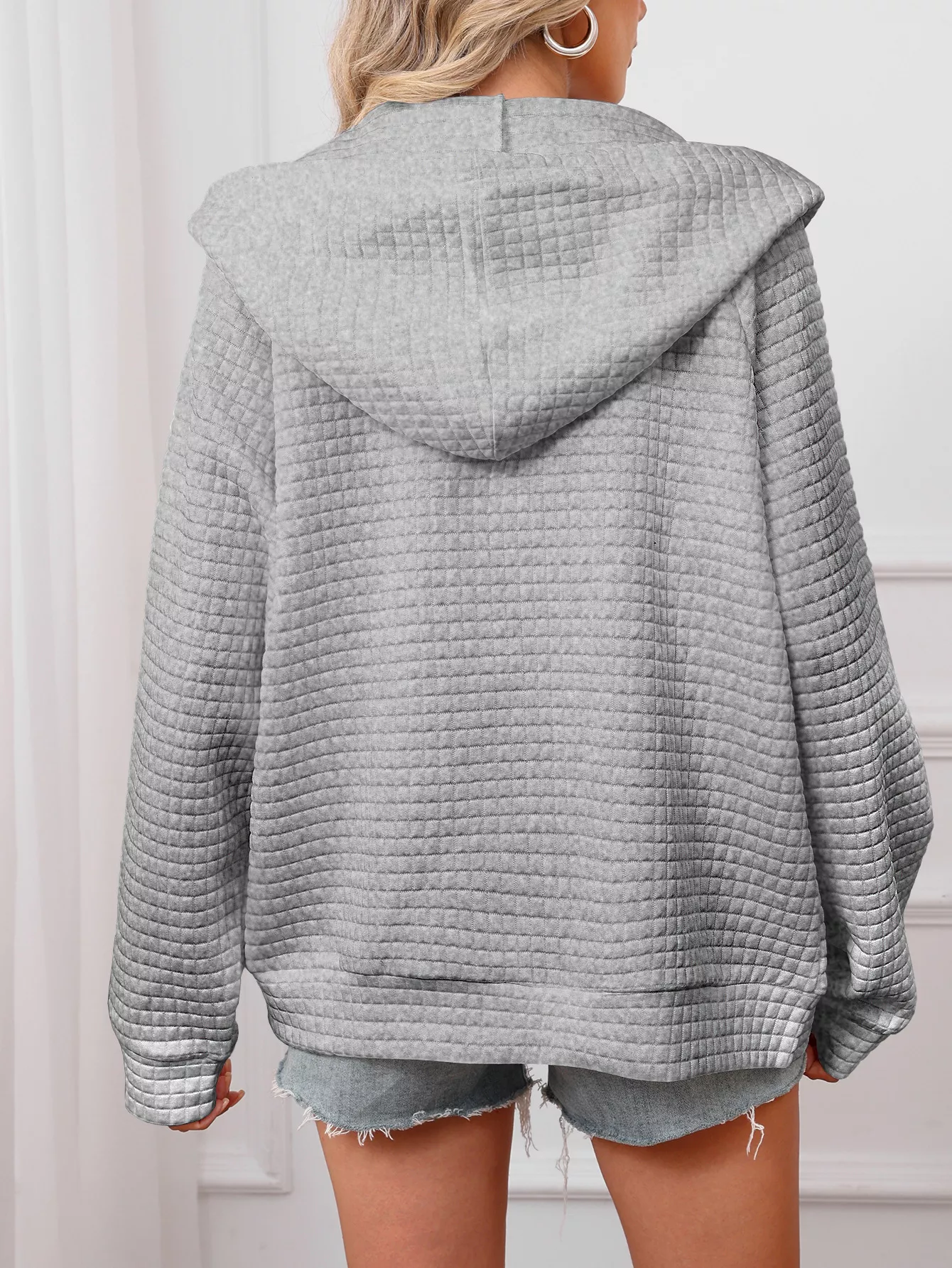Full Size Textured Quilted Zip-Up Hooded Jacket Plus Size - Image 25