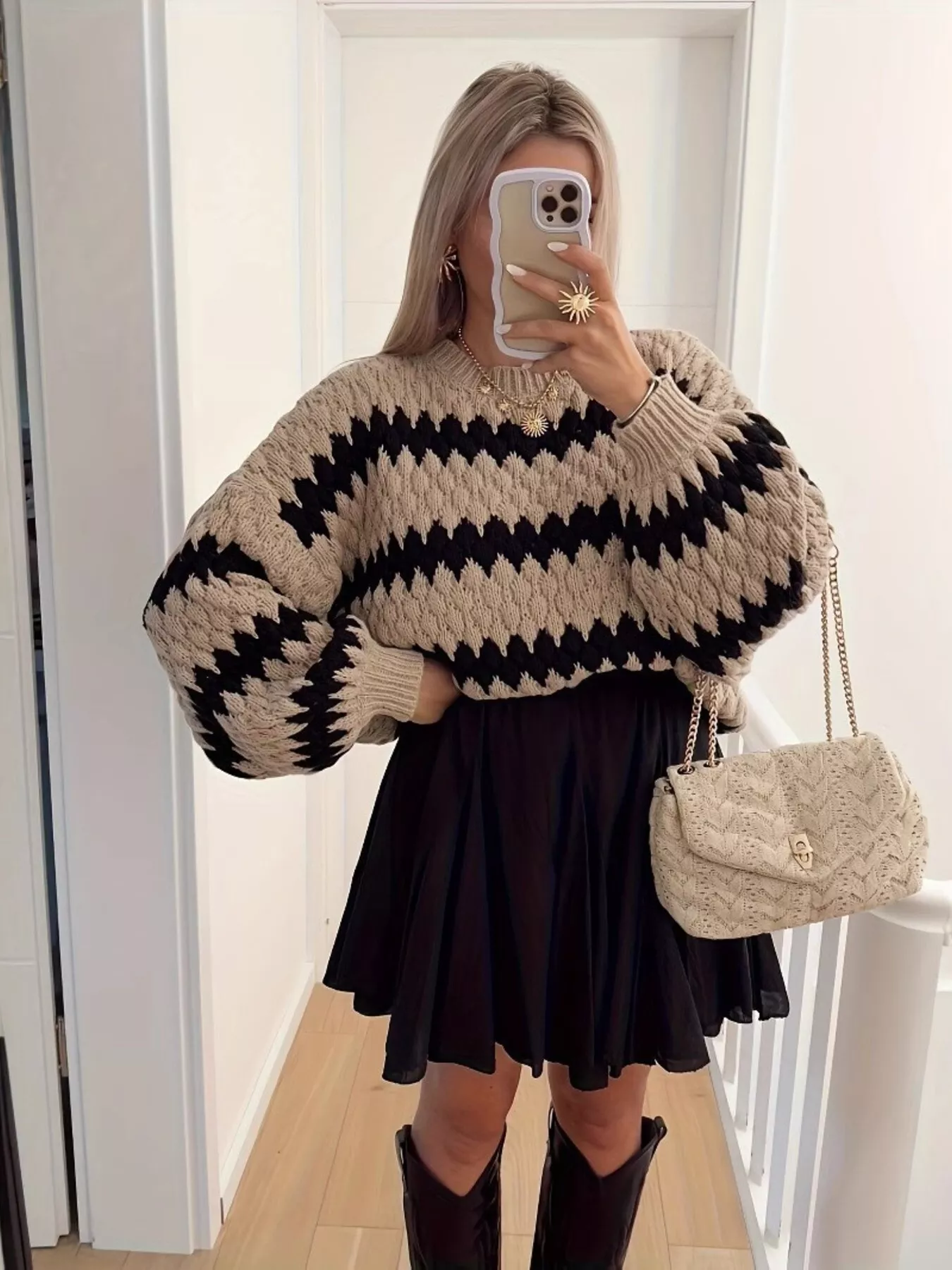 Full Size Textured Striped Round Neck Sweater Plus Size